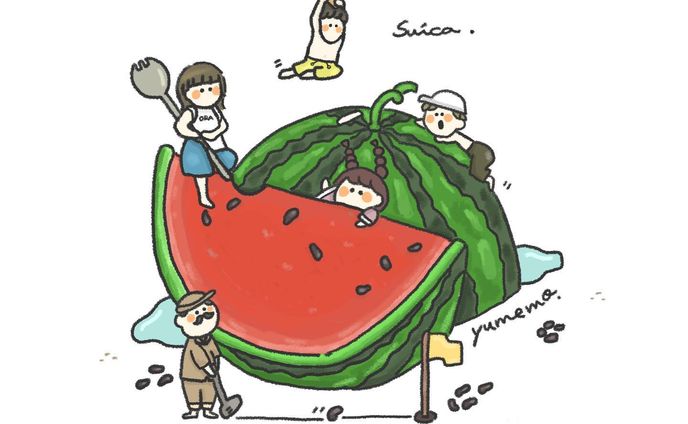 【イメージイラスト】スイカ割りの小人