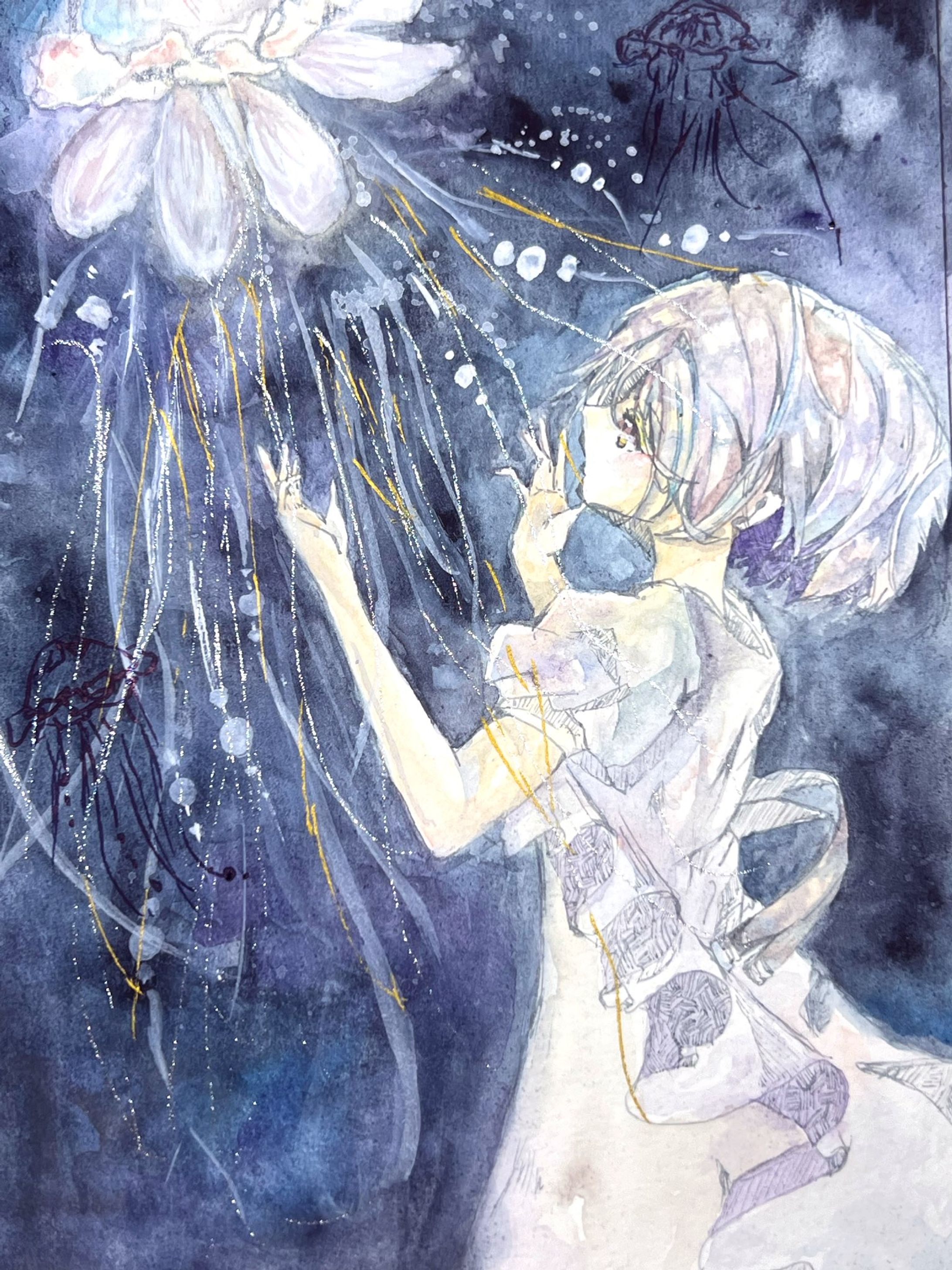 【水彩イラスト】海月の零しもの-1