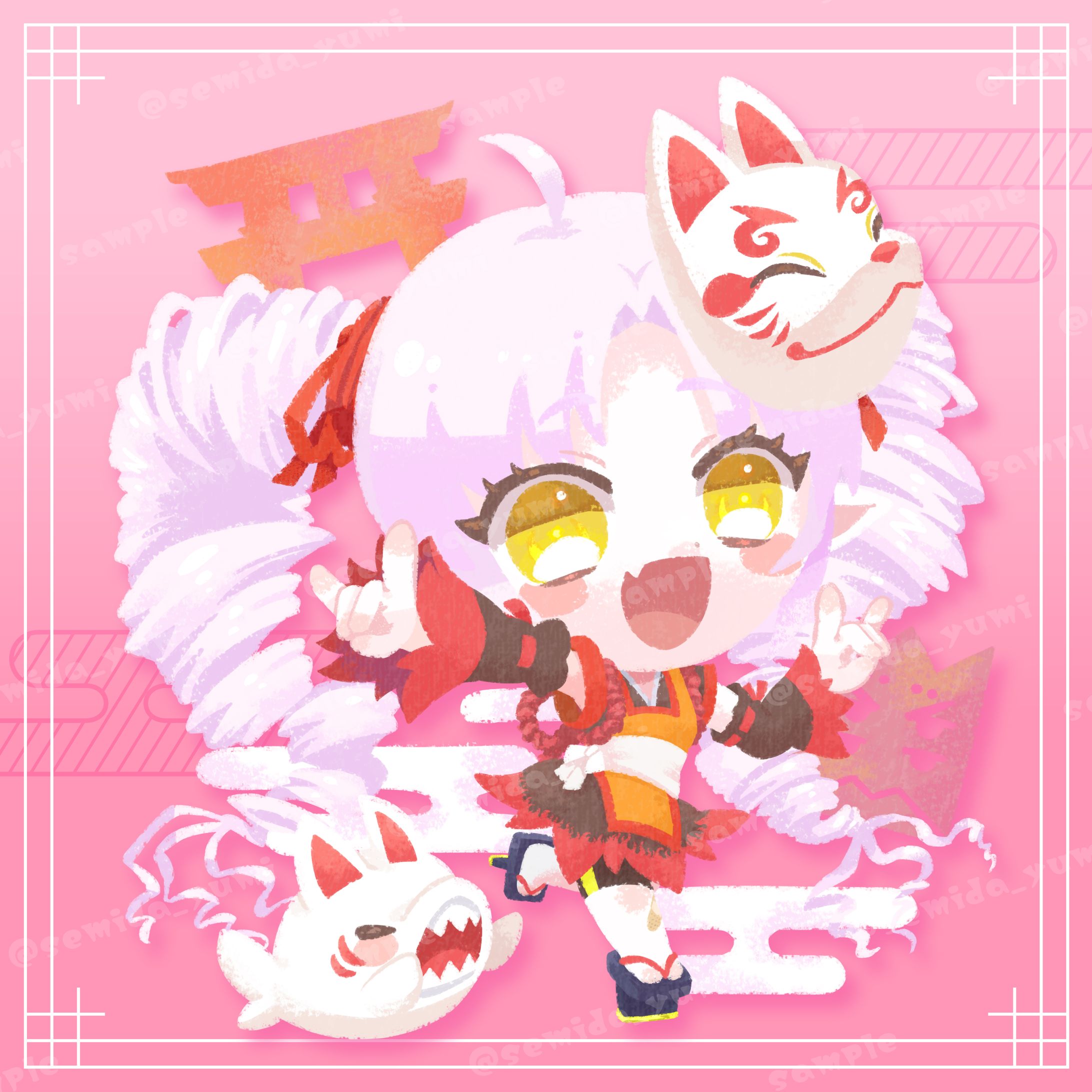 末吉餅様 販売グッズ用SDイラスト(鬼っ子ハンターついなちゃん)-1