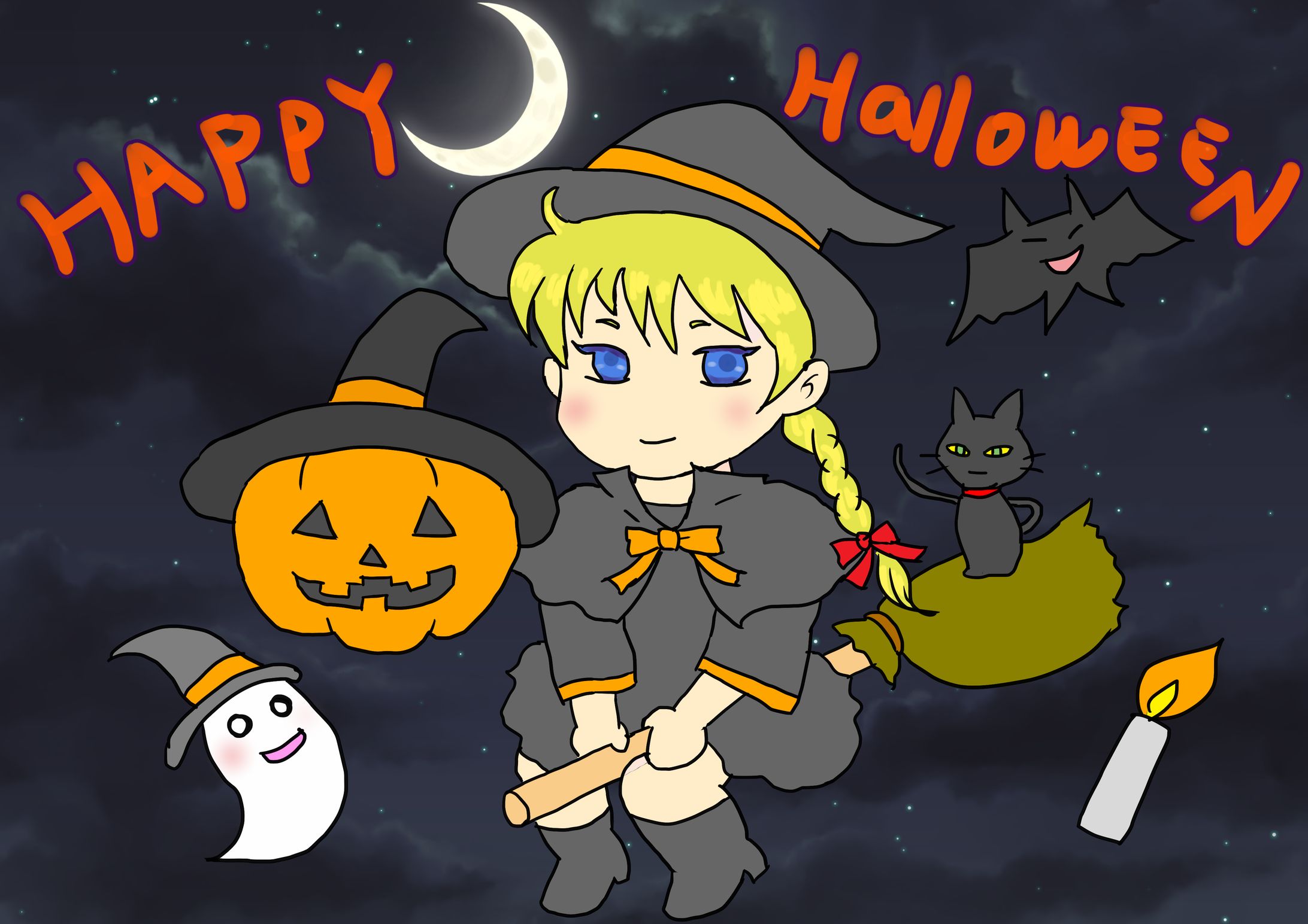 ハロウィンの魔女（イラスト）-1