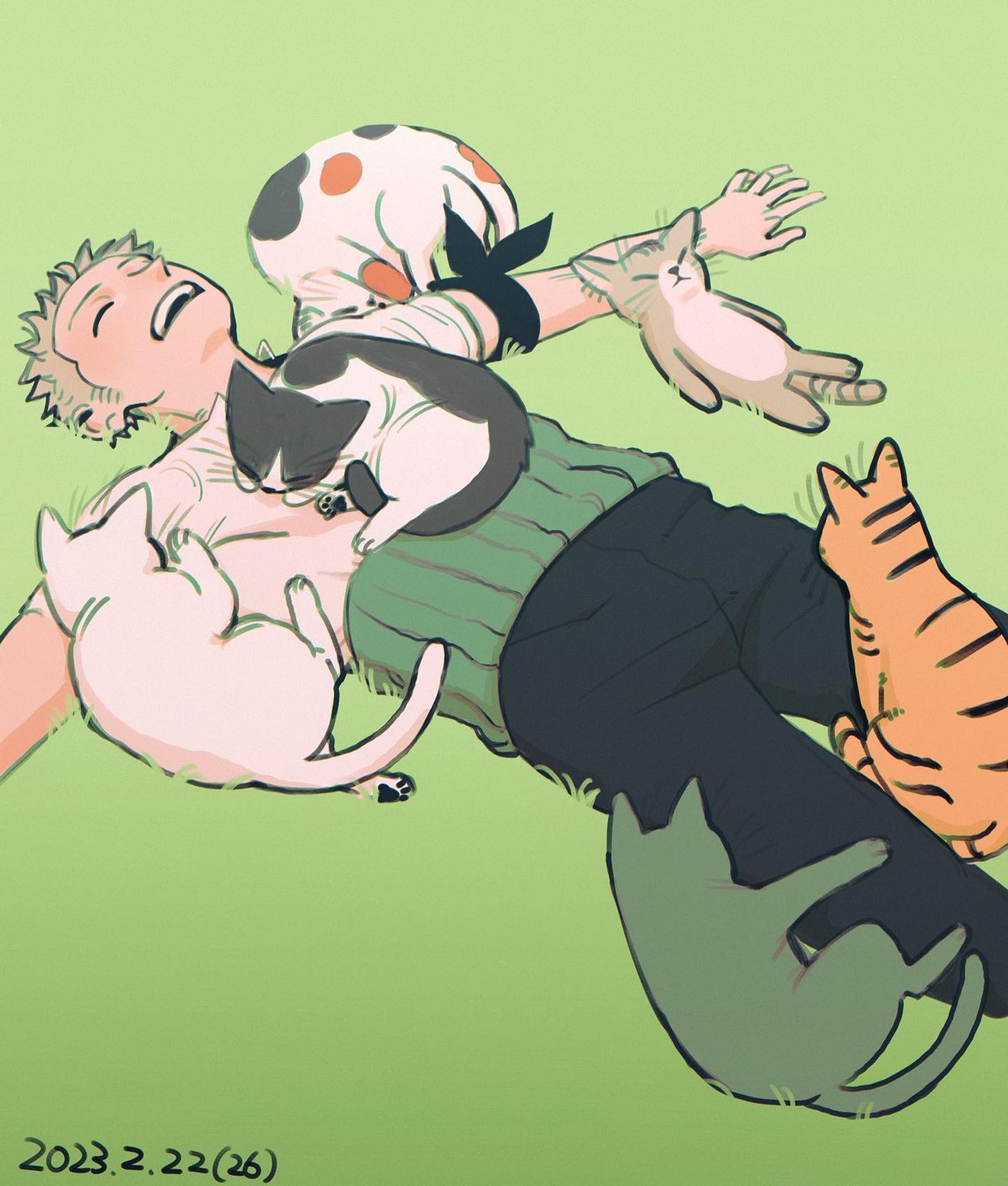 猫の日
ゾロ🐈🐈‍⬛🐈🐈‍⬛🐈🐈‍⬛

#ONEPIECE #illust #イラスト #art-1