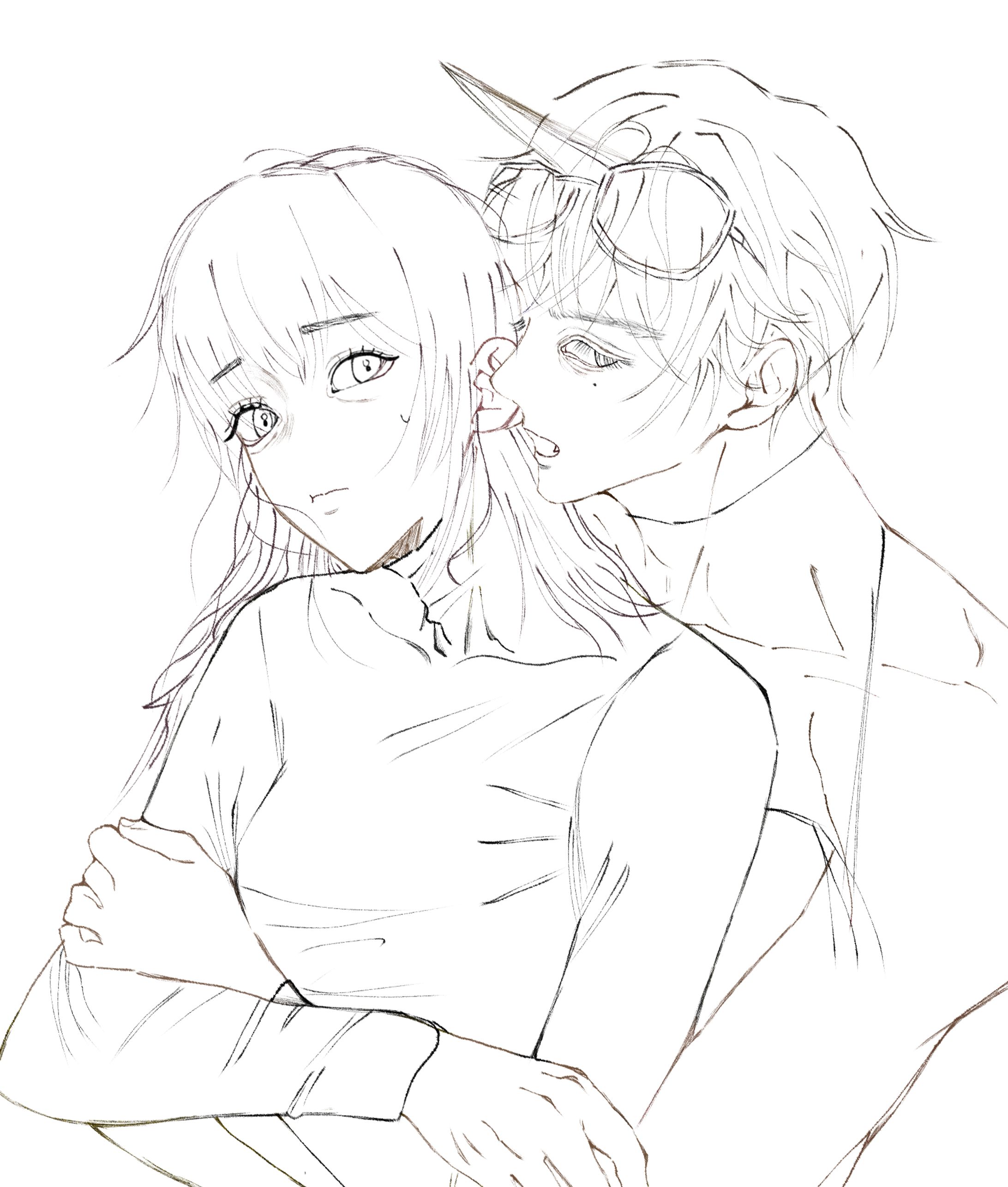 線画のみ2人絵(1500円)-1