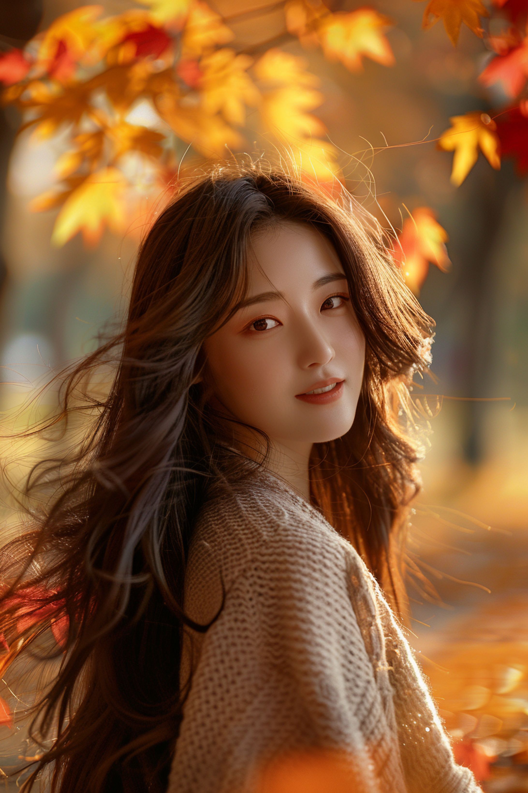 ロングヘアの女性（秋）-1