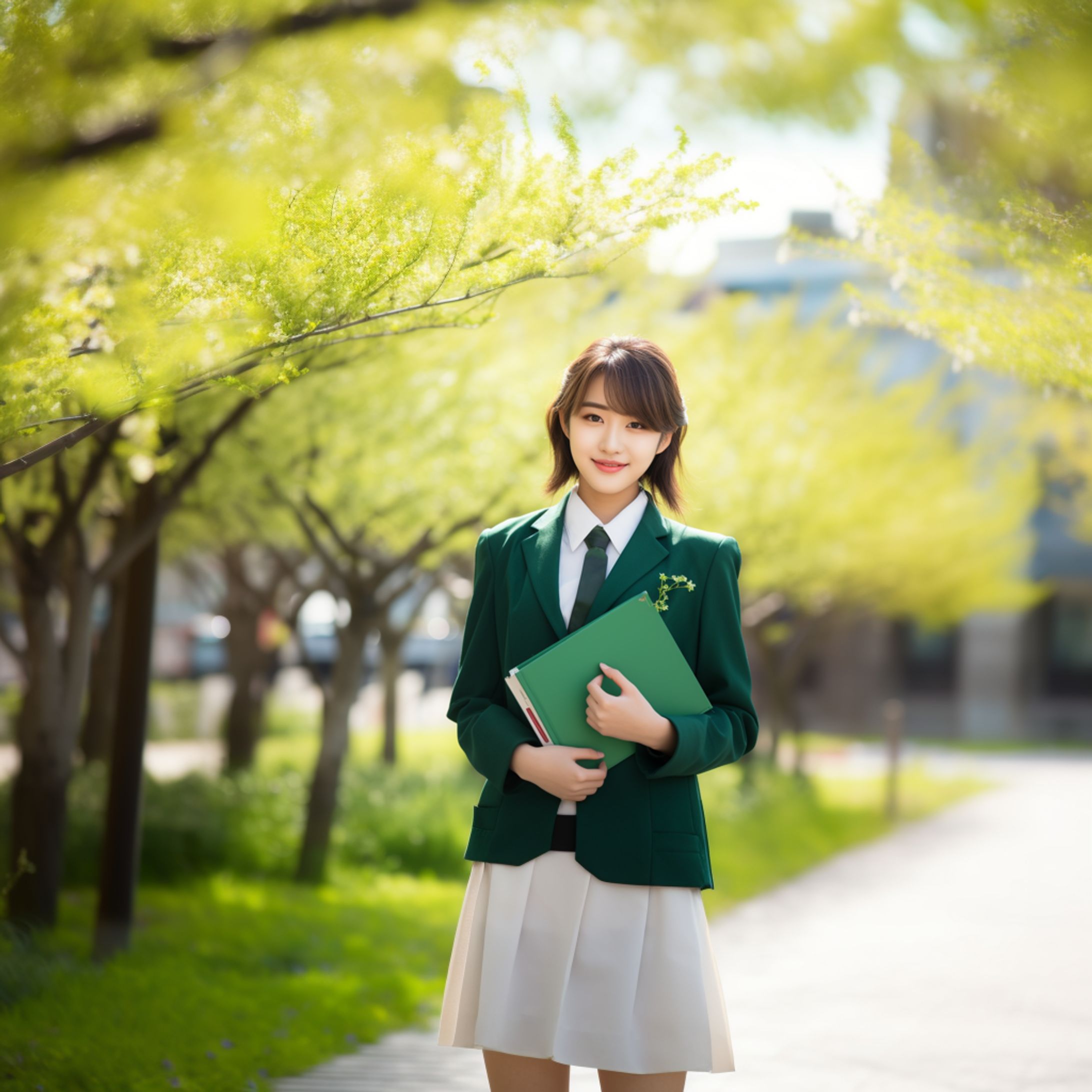 新緑と学生 AI生成-1