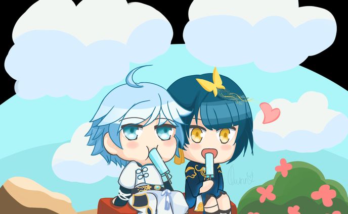 Chibi Chongyun and Xinqiu