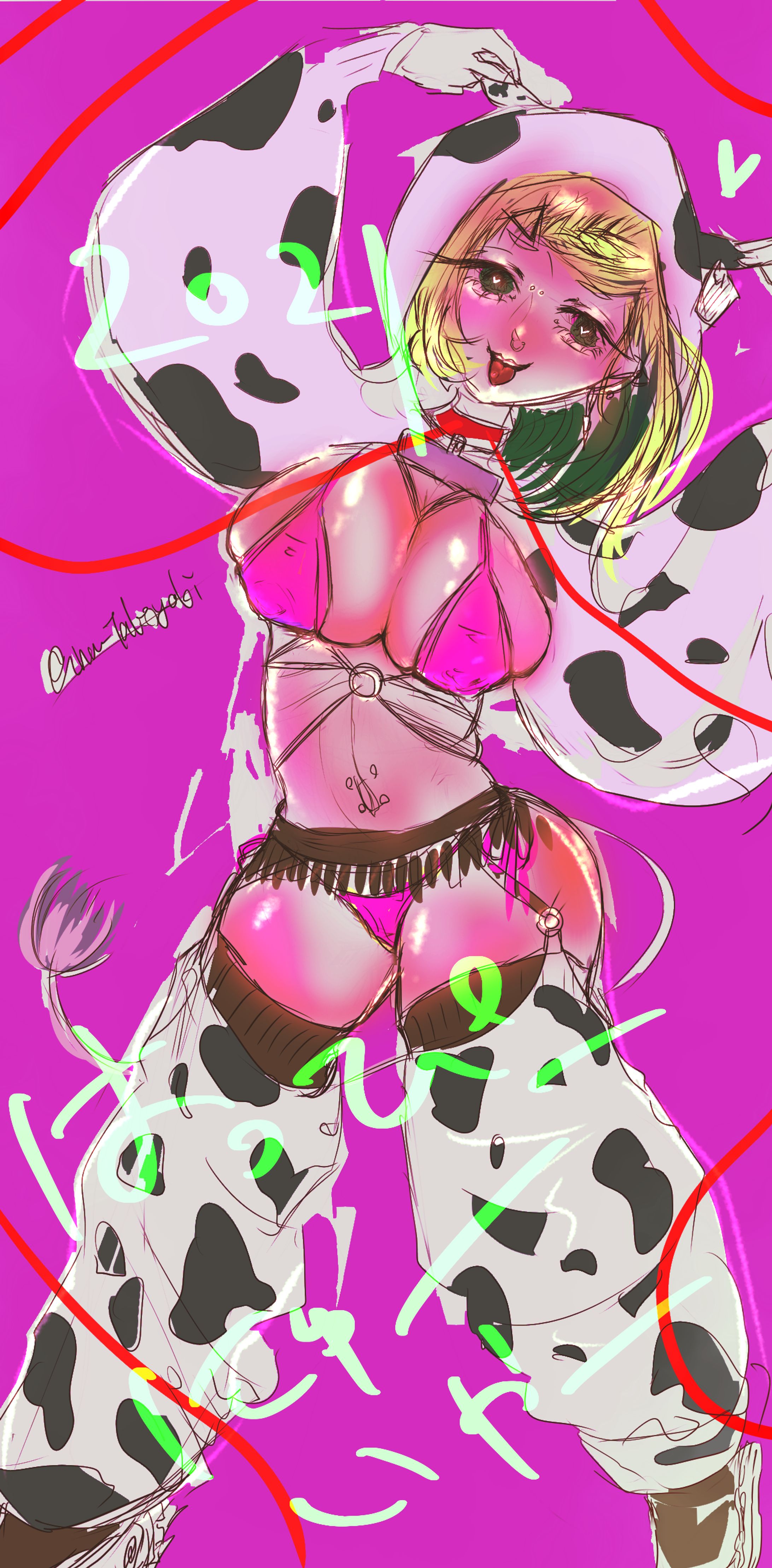 2021.年賀イラスト丑コス -1