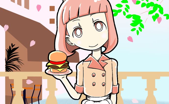 カフェテラスと店員さん