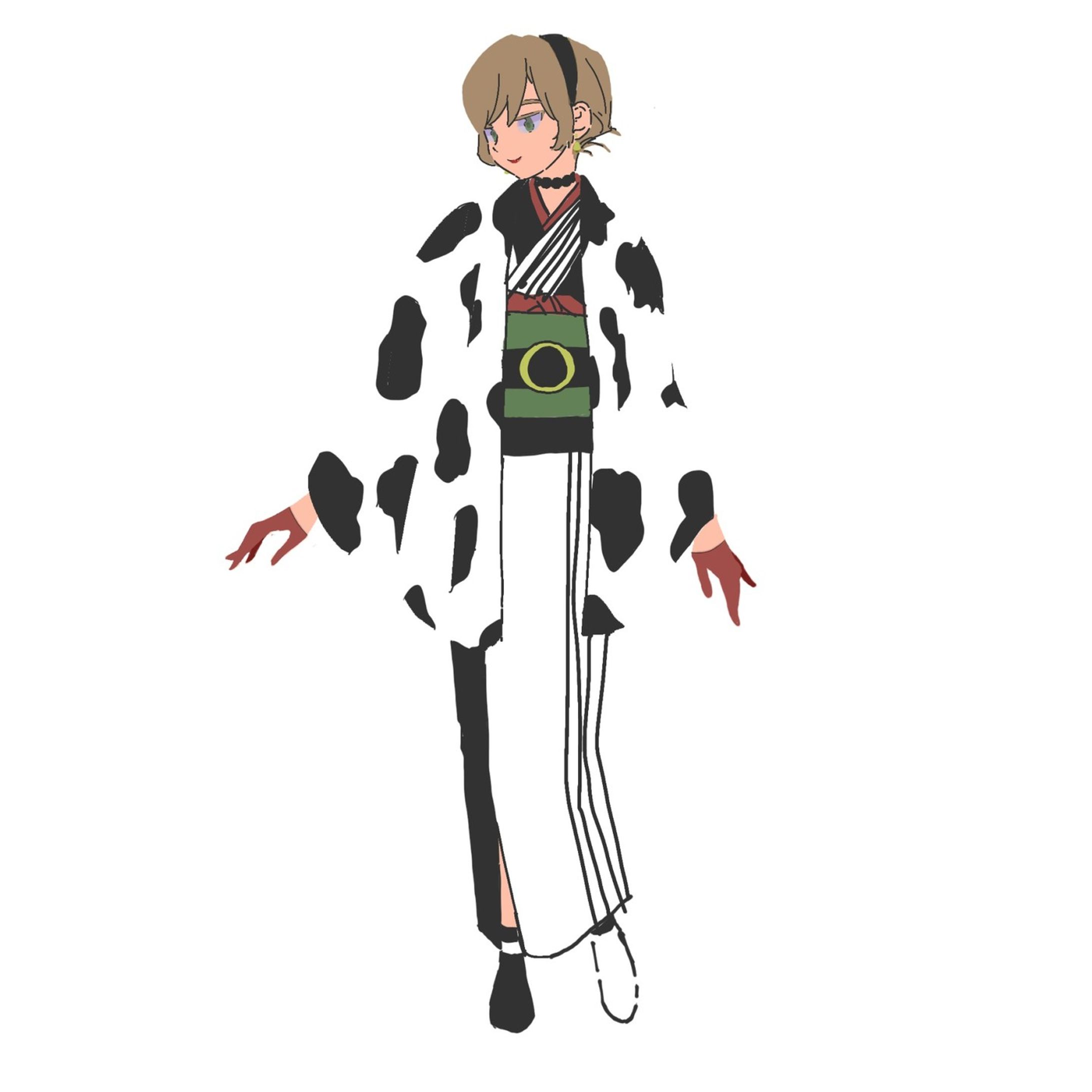 牛モチーフの創作着物-1