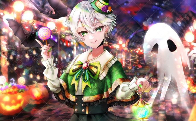 白髪Vライバー様のハロウィンイラスト