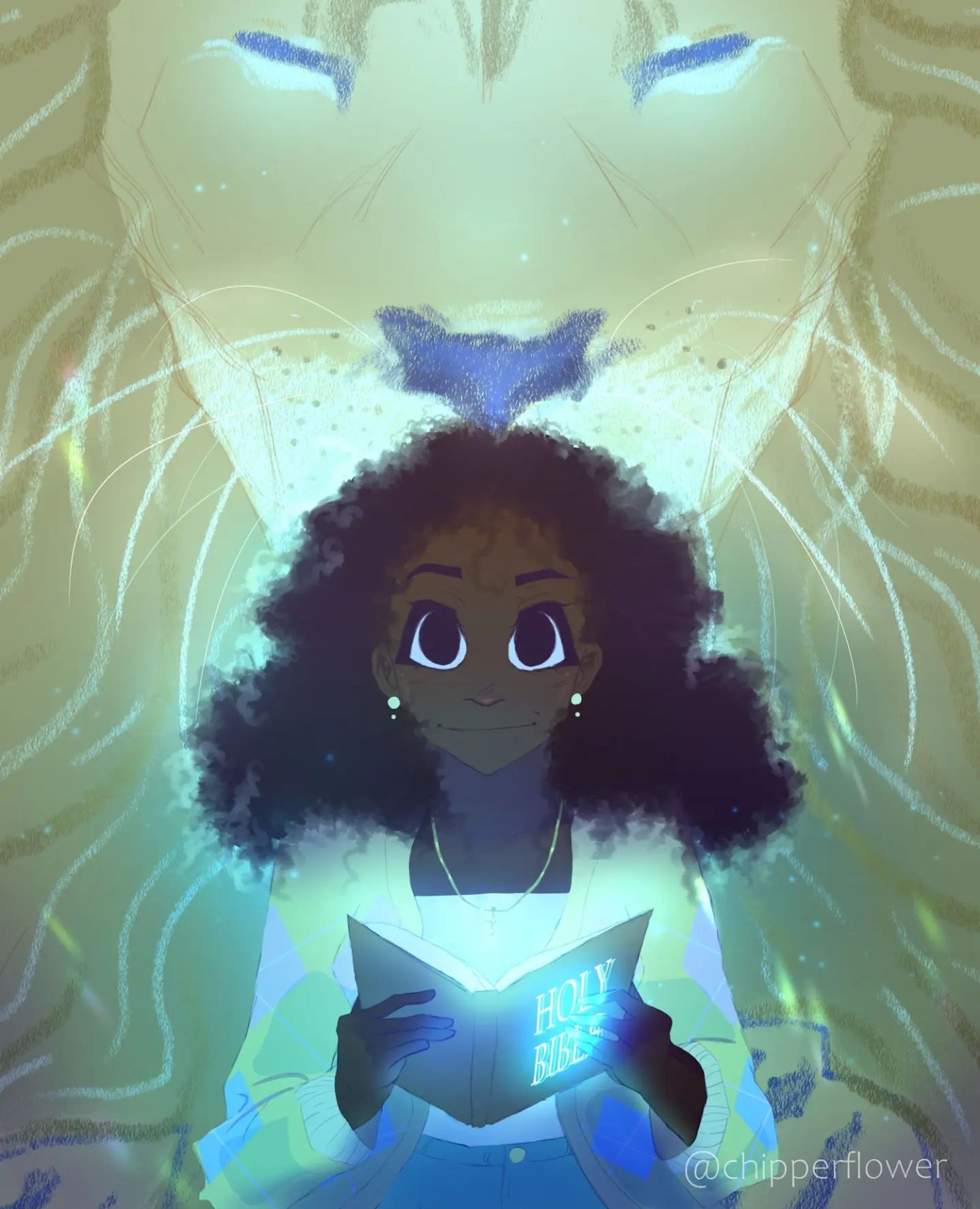 | request from @geni_blaze ♡ 
 
Finished the request for you, Sabmarine!!!! I hope that you like it!!!! 🥺🌸🦋 I'm so happy of how this looked and how the Lion of Judah is!! First time drawing a lion, so yeeeee- (｡uωu)♪🤍🤍🕊🕊 
  
Stayed with blue and green colors and loved of how it kind of gave itself a background!! Also, just thought of while typing this, no portrait!! Yessssss~ 😎😎🌸 
  
So next to the last request!! All of these requests are biblically themed, in which I love~! (^〇^)🕊 
  
 ~  
  
Things I'm thinking about lately！(*^-^*)  
  
- Spiritual warfare! 🤍  
- Trying to finish up Stranger of Season 2. 🕵🏻‍♂️ 
- CHEESECAKE (ФωФ) 
- Playing Grounded 🍃🐜 
- Somebody by ZOE Music (it's so good🤍 ;w;) 
 
~  
  
Anyways, I hope you all are having such a swell and blessed day!⁣⁣ 恵まれた一日を！🍰     
    
⁣          
May God bless you, and always repent! (｡uωu)♪         
⁣⁣          
_____________________________________⁣⁣          
⁣#art #blackfemaleartist #christianteens #christianteen #Jesus #christianity #christianart #iloveJesus #originalcharacterart #blackchristian #イエスキリスト #キリシタン #イエス #pinkart #JesusChrist #artrequest #christianartist #christianyouth #digitalart #hotpink #sketches #pinkartwork #pinkaesthetics #sketchingart #sketchingtime #chipperflower #chipperart⁣⁣⁣          
⁣⁣⁣         
#Jesuslovesyou-1