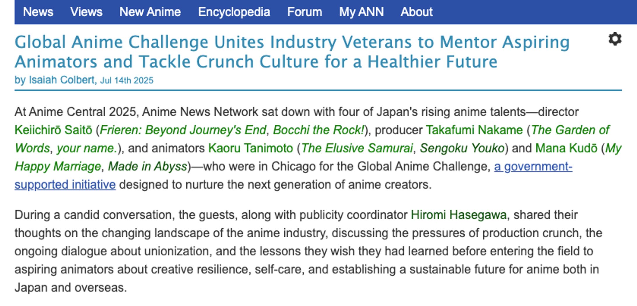 Anime News Networkに掲載されました-1