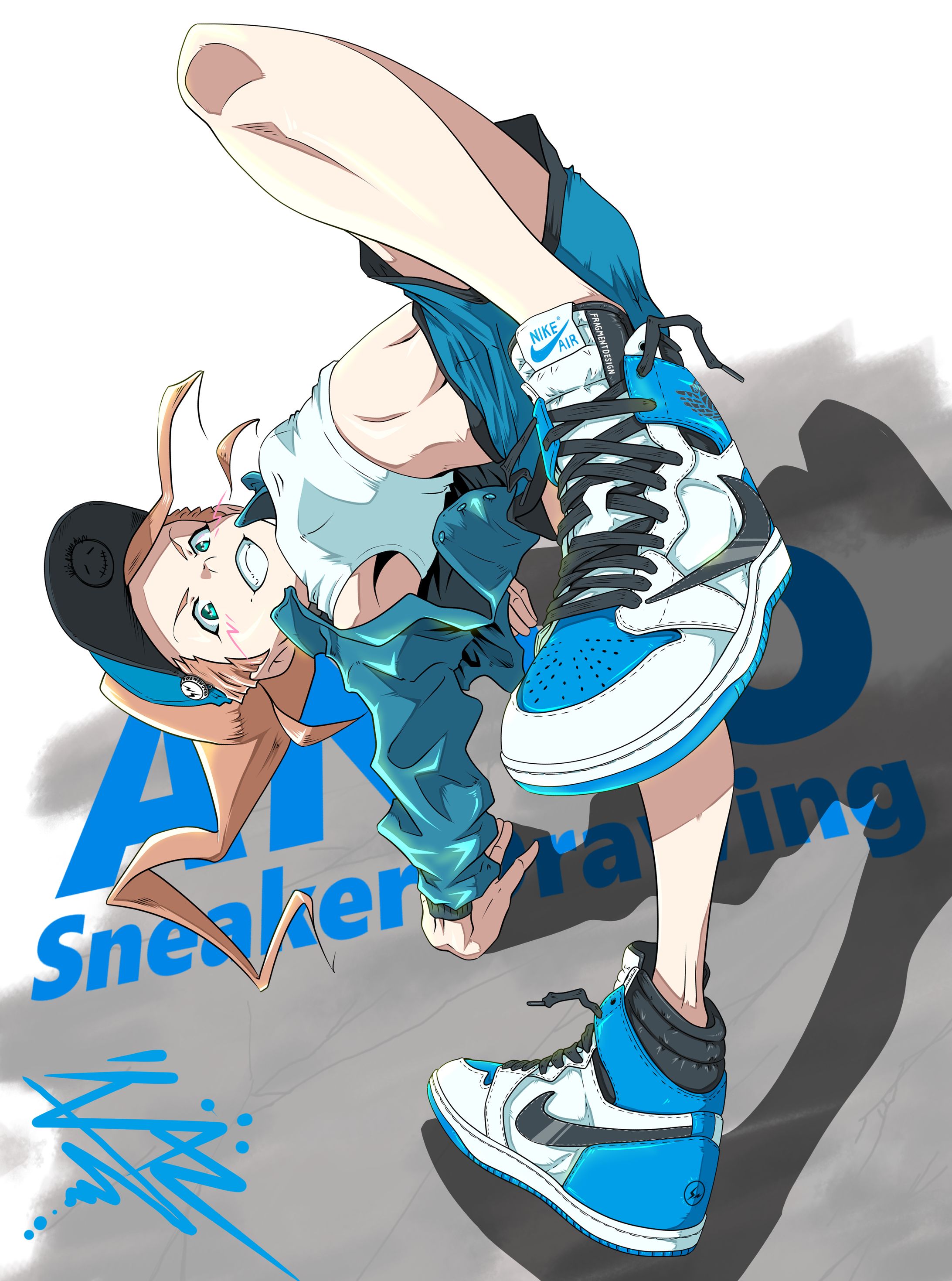 Travis scott×フラグメント×NIKE AIR JORDAN1あんよチャン！スニーカーイラスト-1