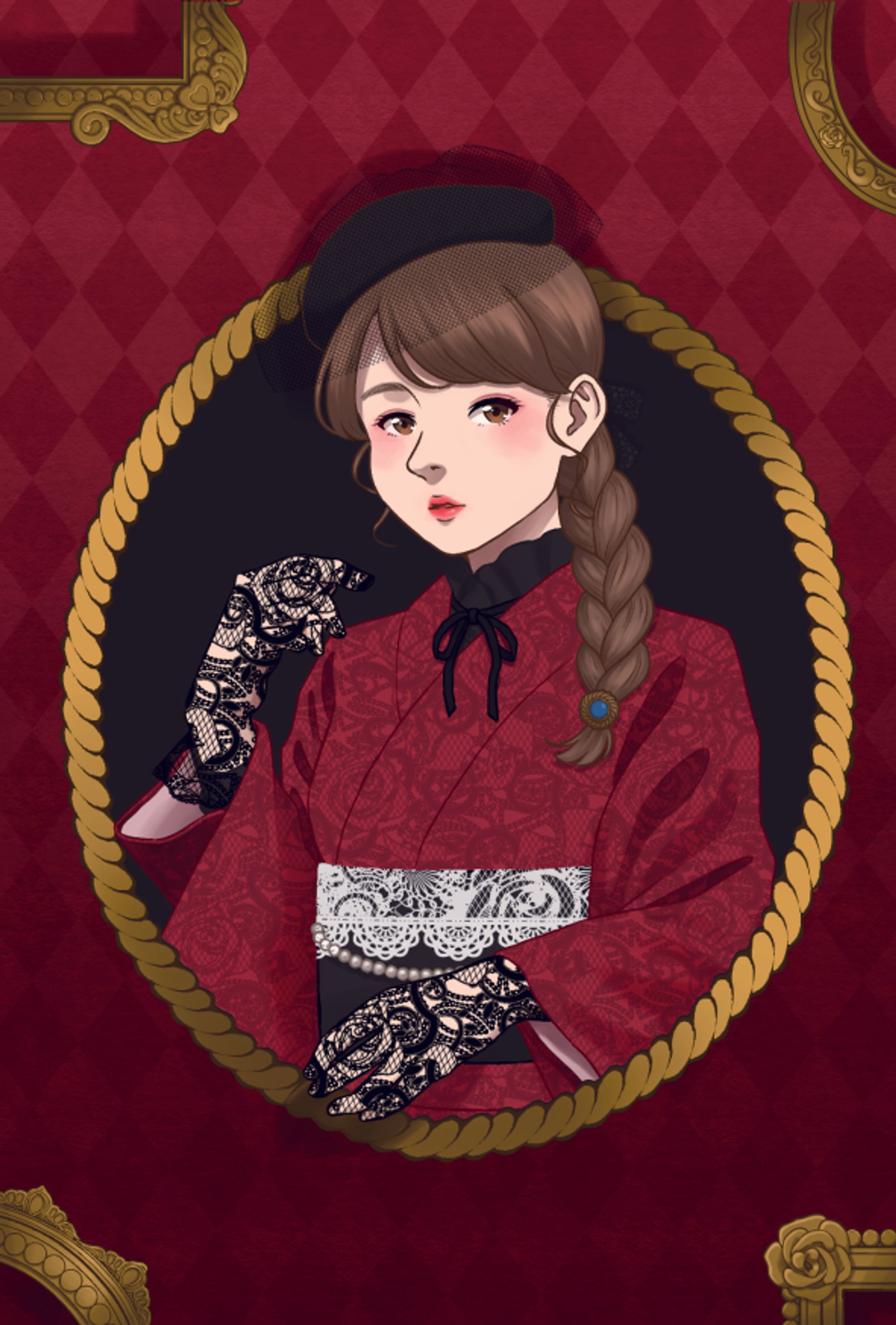 和服女性のイラスト-1