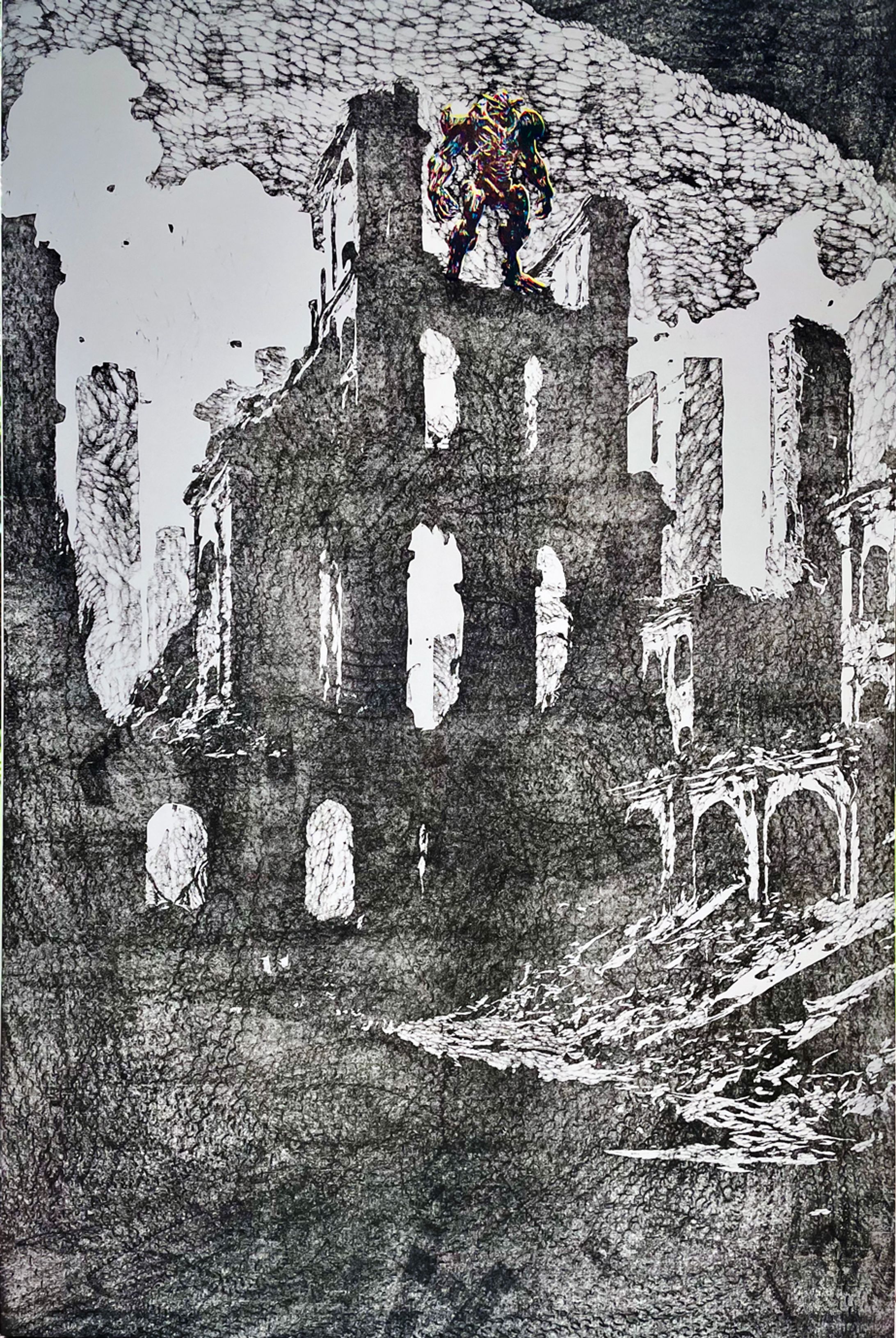 2024　夏への扉　H900xW600xD27(mm)　鳥の子紙/油性インク/木製パネル