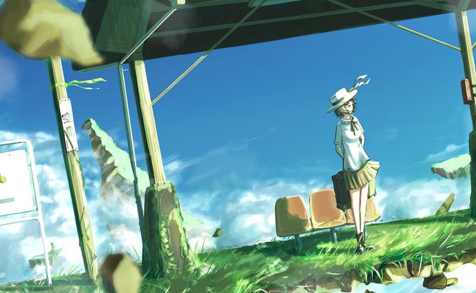 空を旅するプラットホームと少女