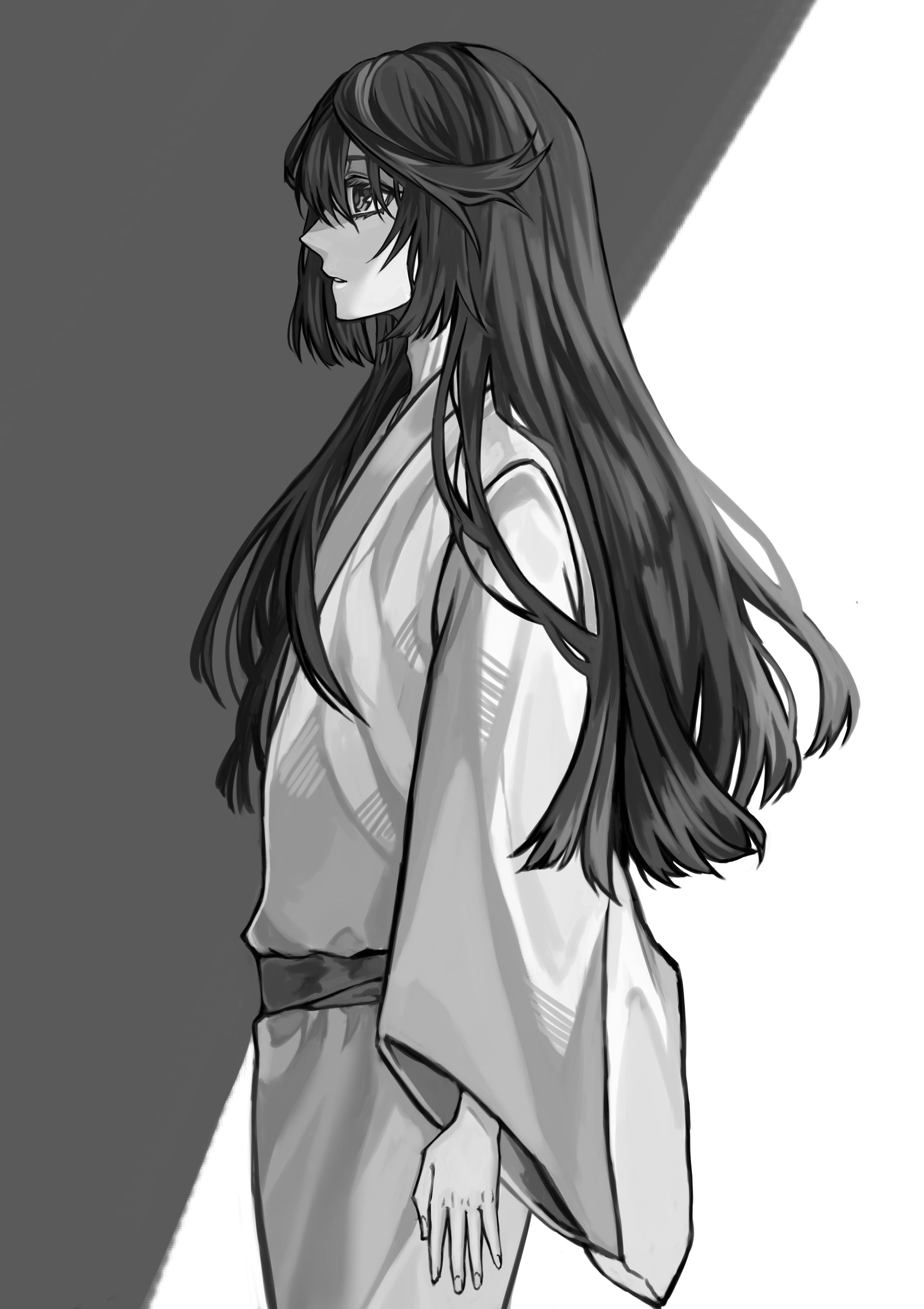 白黒長髪美男子-1