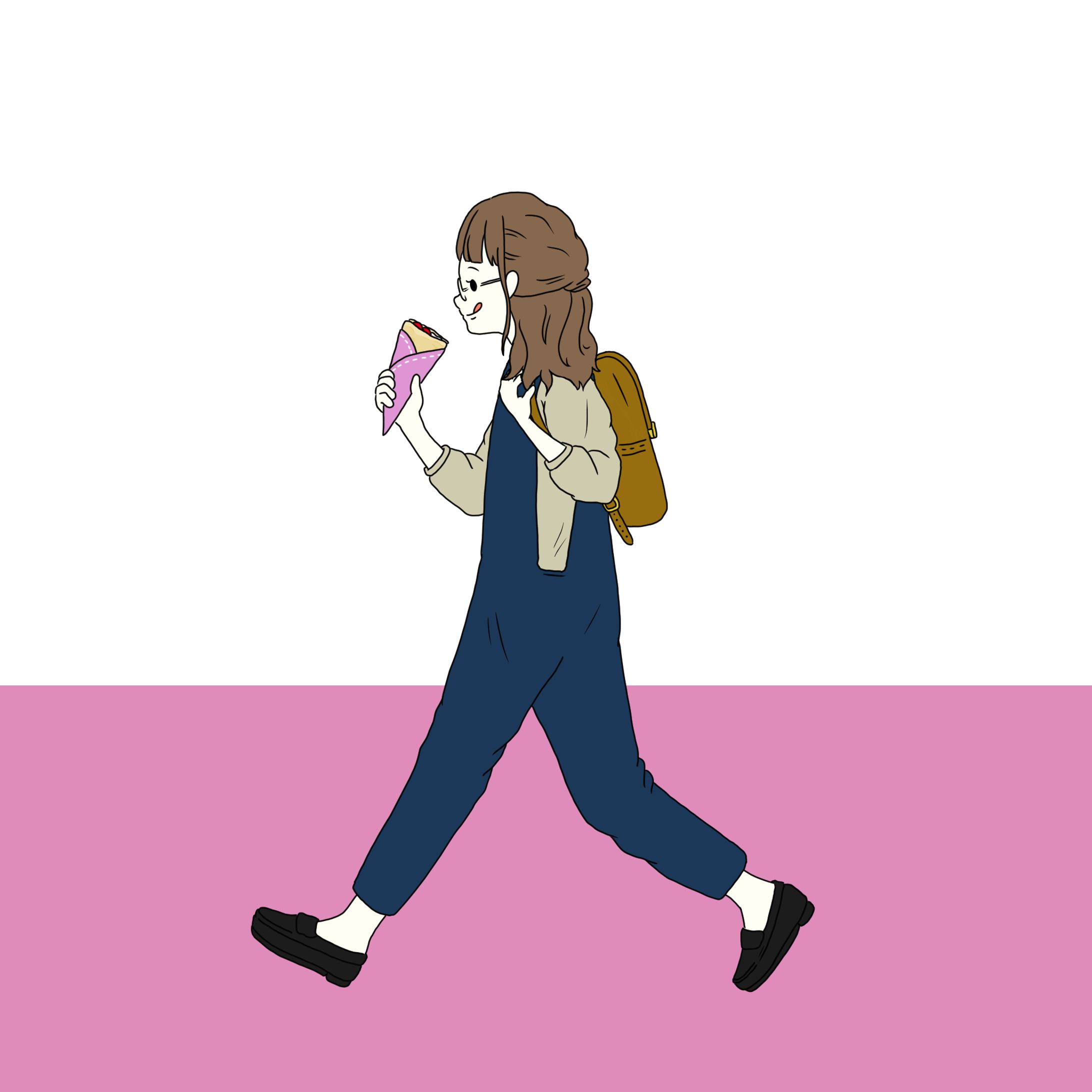 【イラスト】クレープを食べる女性-1
