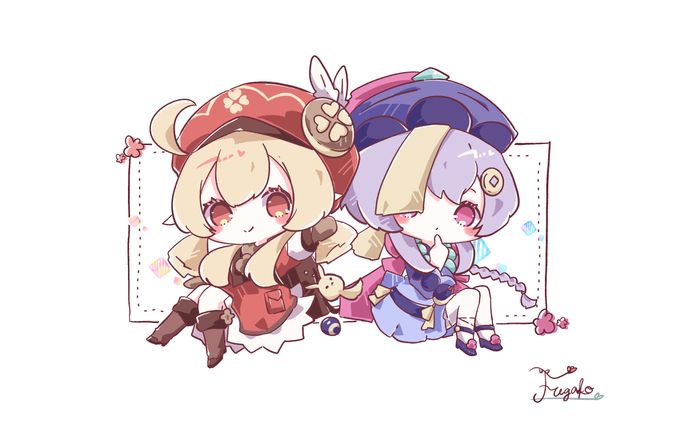 【趣味絵】原神：クレーと七七