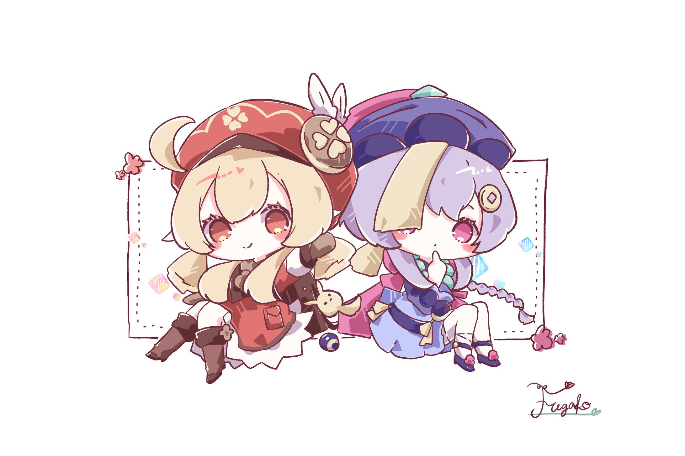 【趣味絵】原神：クレーと七七-1