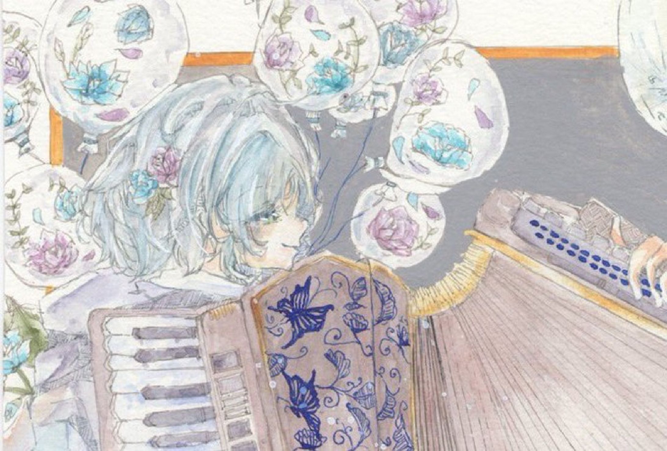 【水彩イラスト】旅の演奏家-1