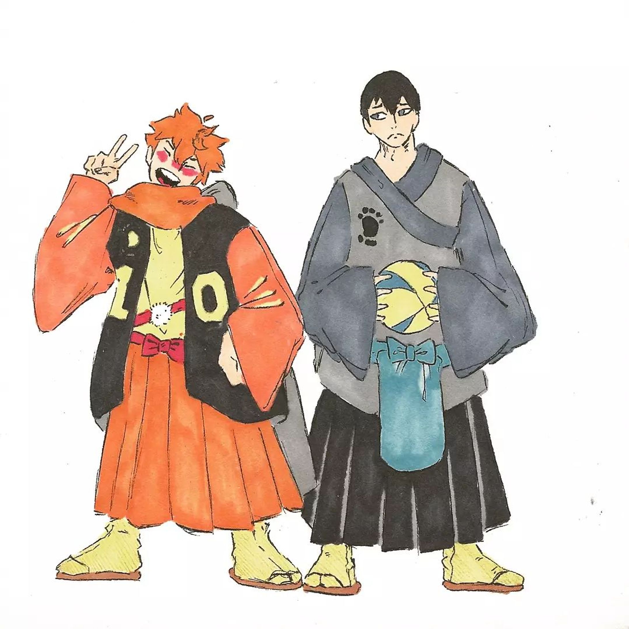 Hinata Shoyo y Kageyama Tobio
(Japanese kimono) 
•
•
🎨materiales: 

•
•
•
[Tags]
#hinatashoyo #kageyamatobio #haikyuu #kagehina #sketch #sketchbook #sketching #sketches #sketchaday#draw #drawings#arte #arts #art🎨. #art #artwork #artist-1
