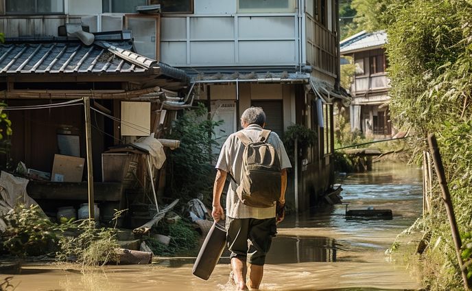水害から避難する人々