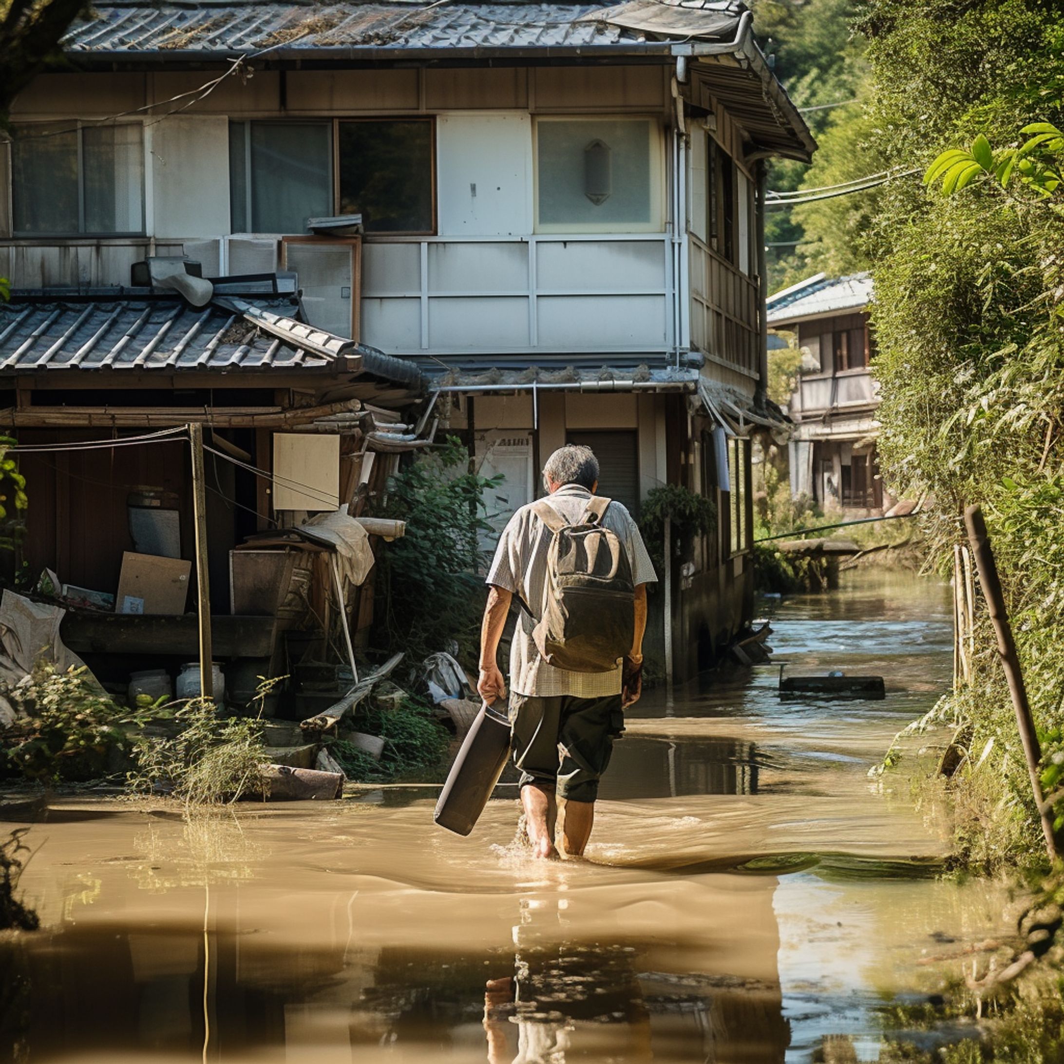 水害から避難する人々-1