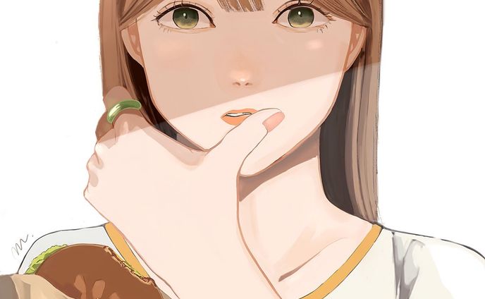 ハンバーガーと女の子のイラスト