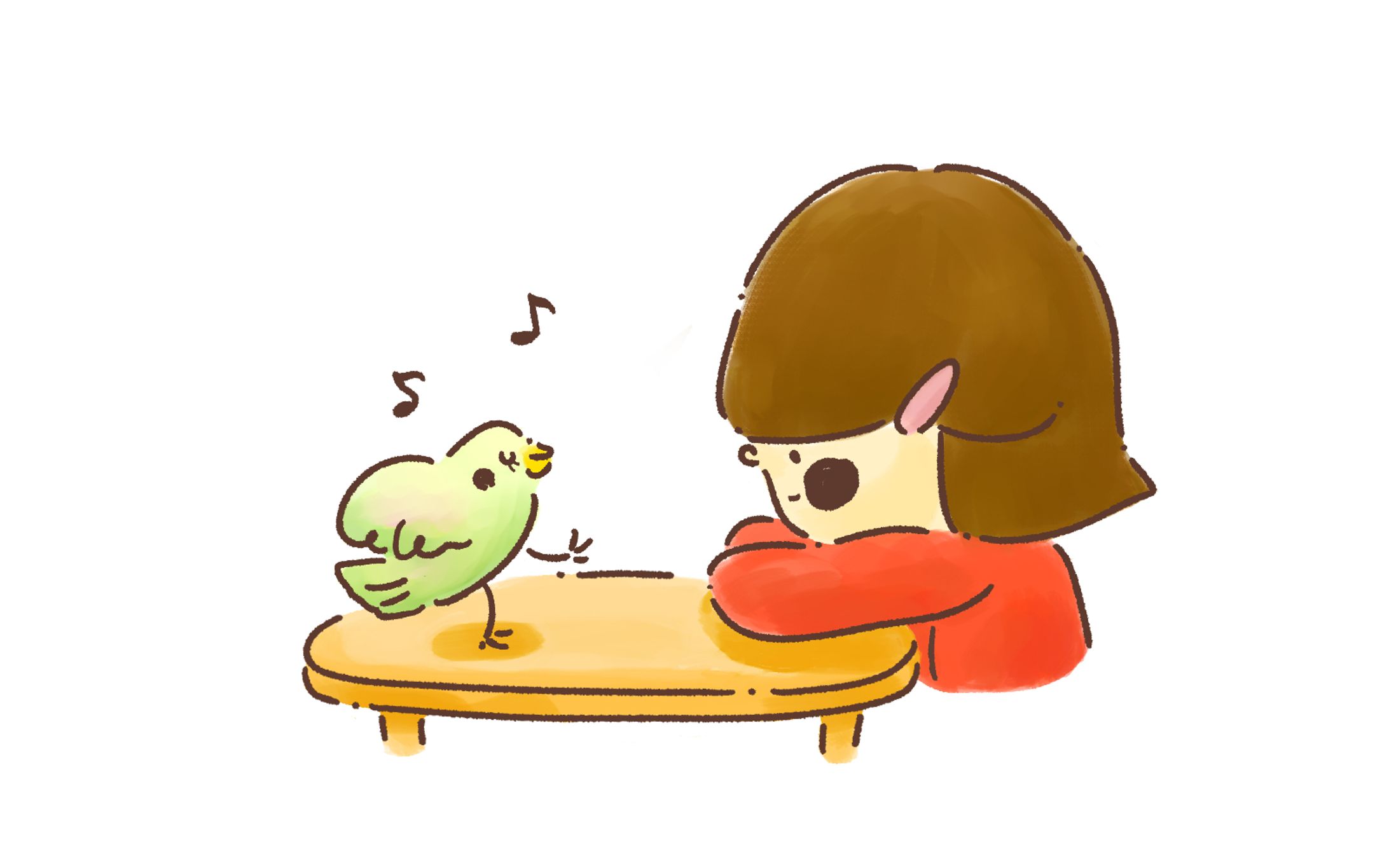 ペットの鳥さんと飼い主の少女の一コマ-1
