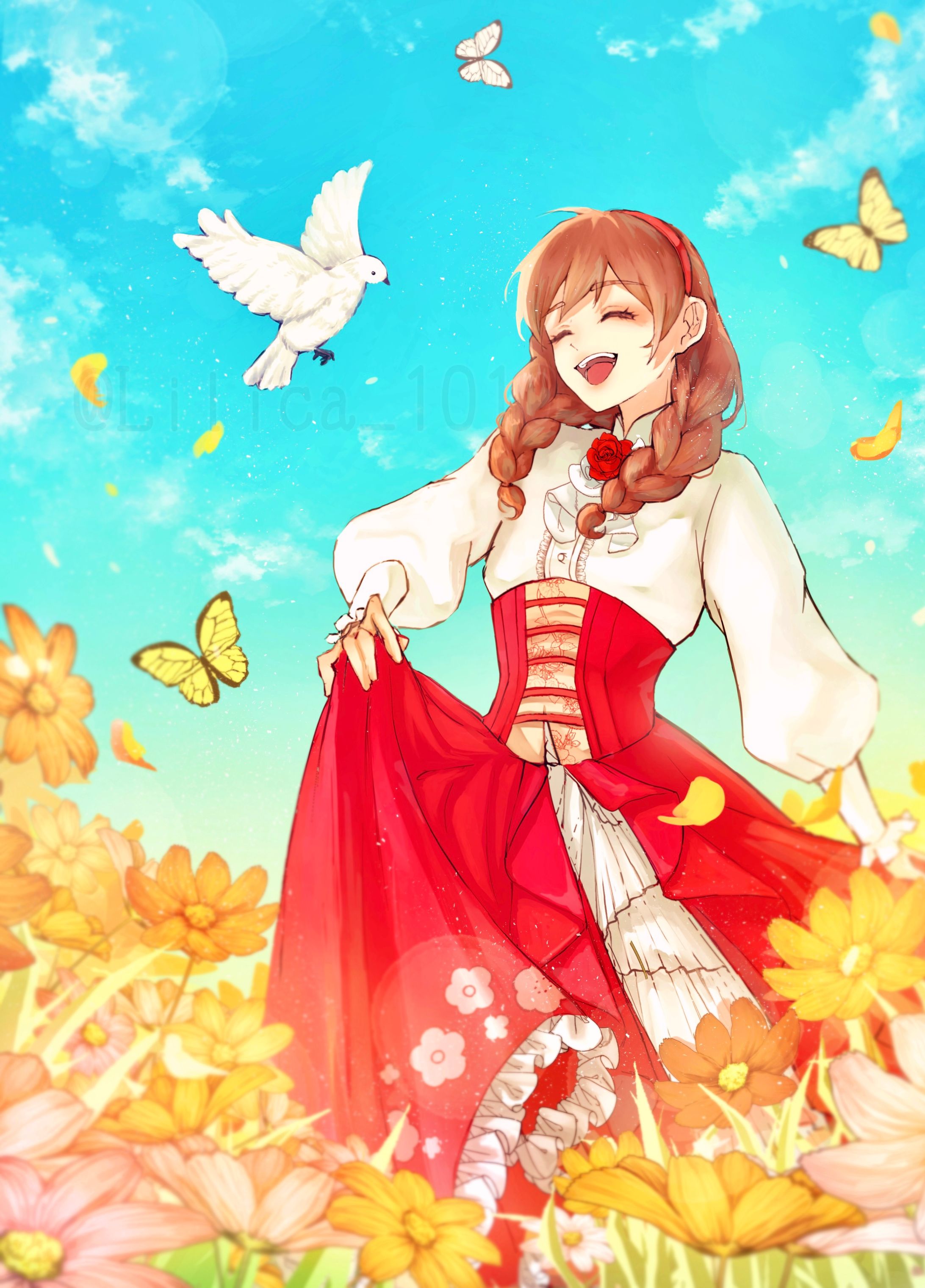 【オリジナル】花畑と女の子-1