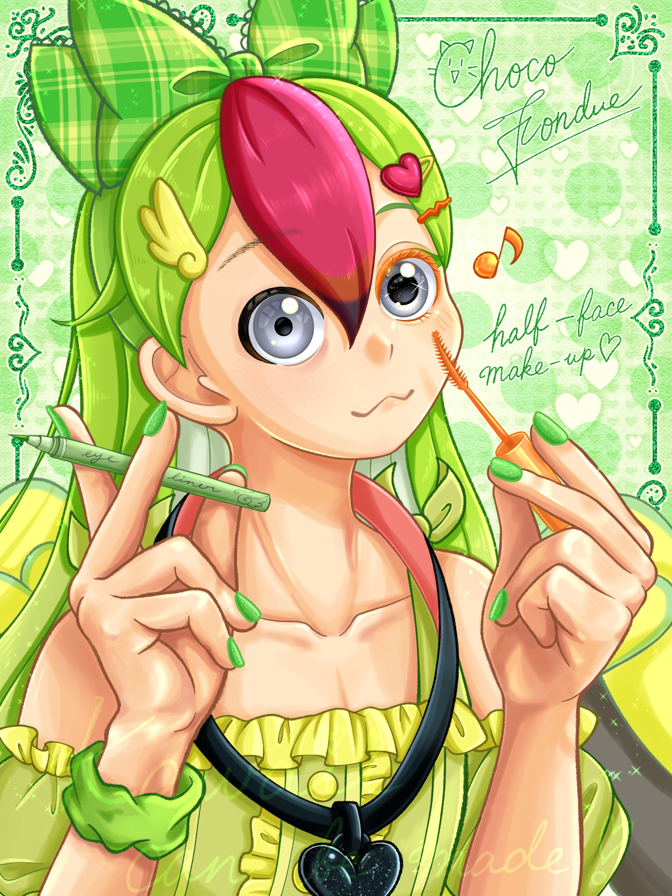 半顔メイク ワカケホンセイインコ 擬人化-1