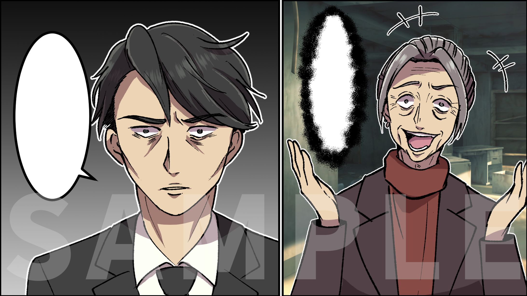 YouTube漫画(男性向きスカっと)サンプル　ラフ〜着彩まで-1