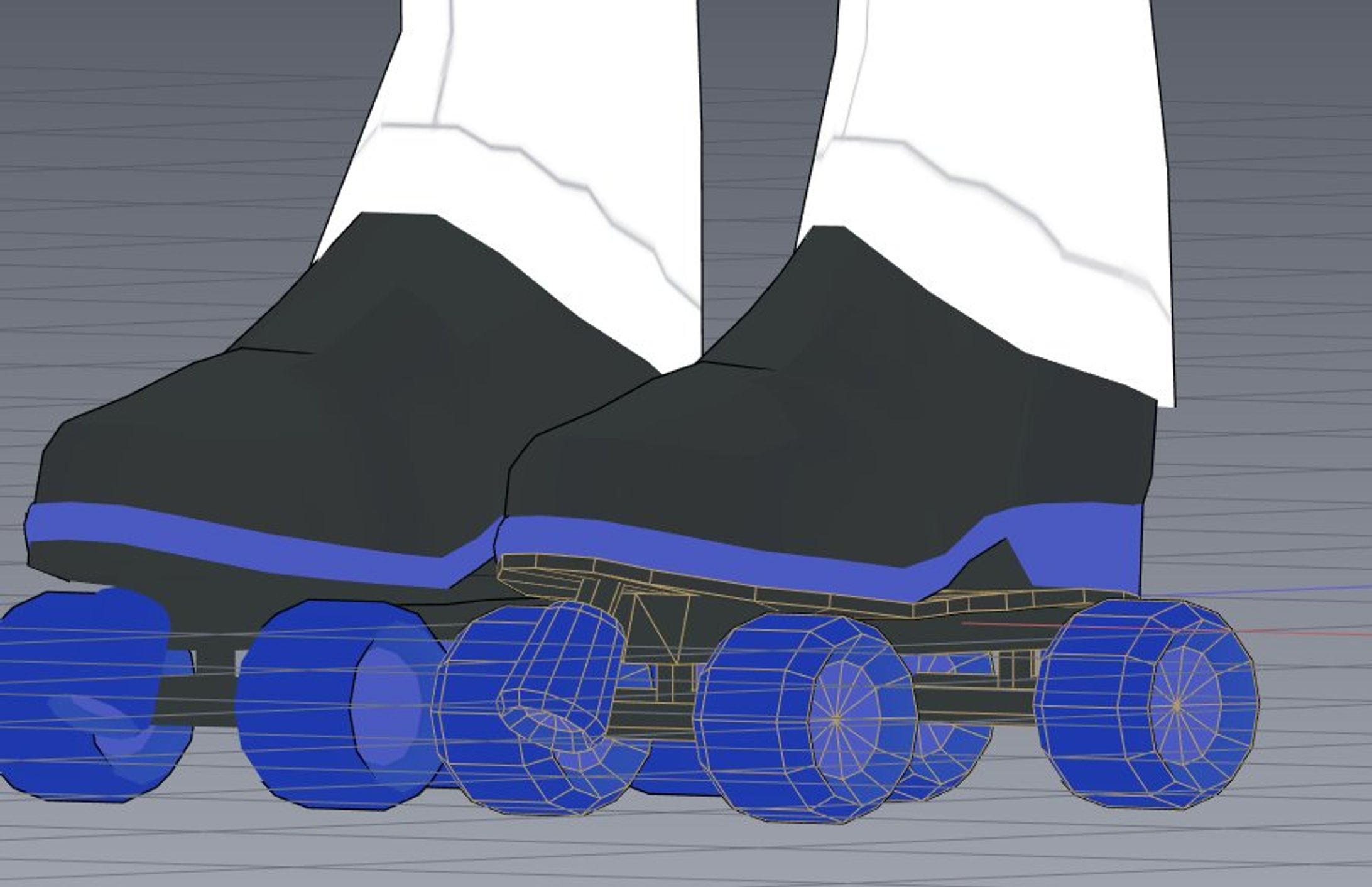 ローラスケート靴のモデリング(ソール部分のテクスチャにメンバーカラーを差し色として設定) ローラスケート靴のモデリング(ソール部分のテクスチャにメンバーカラーを差し色として設定)