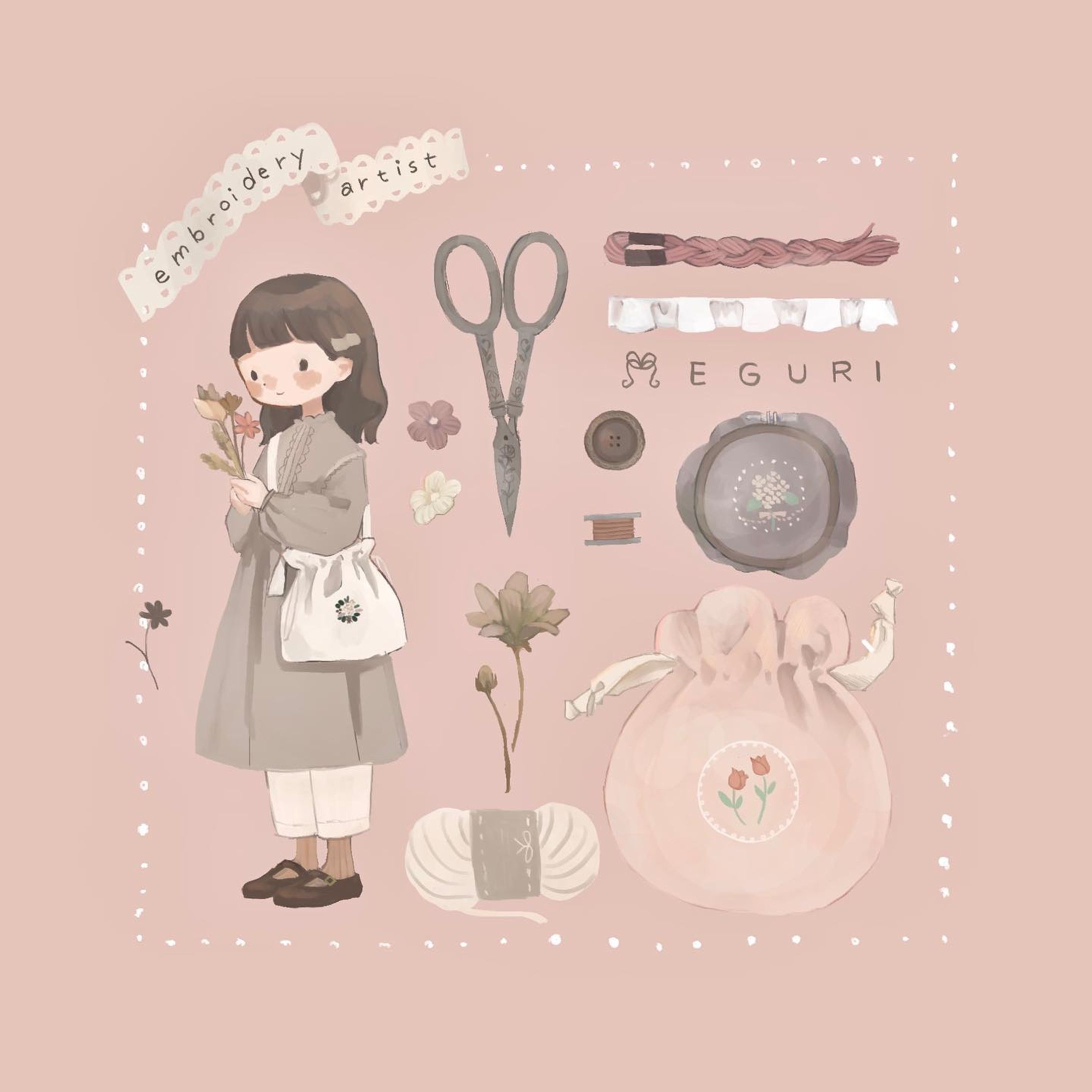 刺繍作家MEGURIさんのイメージイラスト
とアイコン🙌

勝手にファンアート描いちゃいました👀♡

▽▽▽▽▽▽▽▽▽▽▽▽▽▽

この度、MEGURIさんのアイコン・ロゴを作成させていただきました🌷

MEGURIさんは刺繍小物の作家さんで、
見るとほわっと癒される作品ばかりです！

そんな優しい雰囲気をアイコンでも出したいなと思い、
優しさが巡る輪をイメージしました✨

MEGURIさんの想いはきっと手に取った人へ優しさのプレゼントになるんだろうなと思い、Mの文字にリボンをかけたようなロゴにしました🎀

このアイコンを刺繍されるそうなので完成がとても楽しみ

MEGURIさんの作品ページはこちら
→@_meguri_meguru

ご依頼、ありがとうございました✨

toudou＿＿＿＿＿＿＿＿＿illustrator

#アイコン作成オーダー #アイコン作成 #illustration #イラスト #イラストレーター #いらすとぐらむ #おえかきぐらむ #ほんわかイラスト #embroidery #女の子イラスト #かわいいイラスト #ロゴ作成 #イラストオーダー #artworks #デジタルイラスト-1