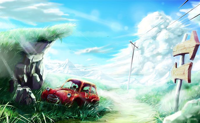 草原の廃車