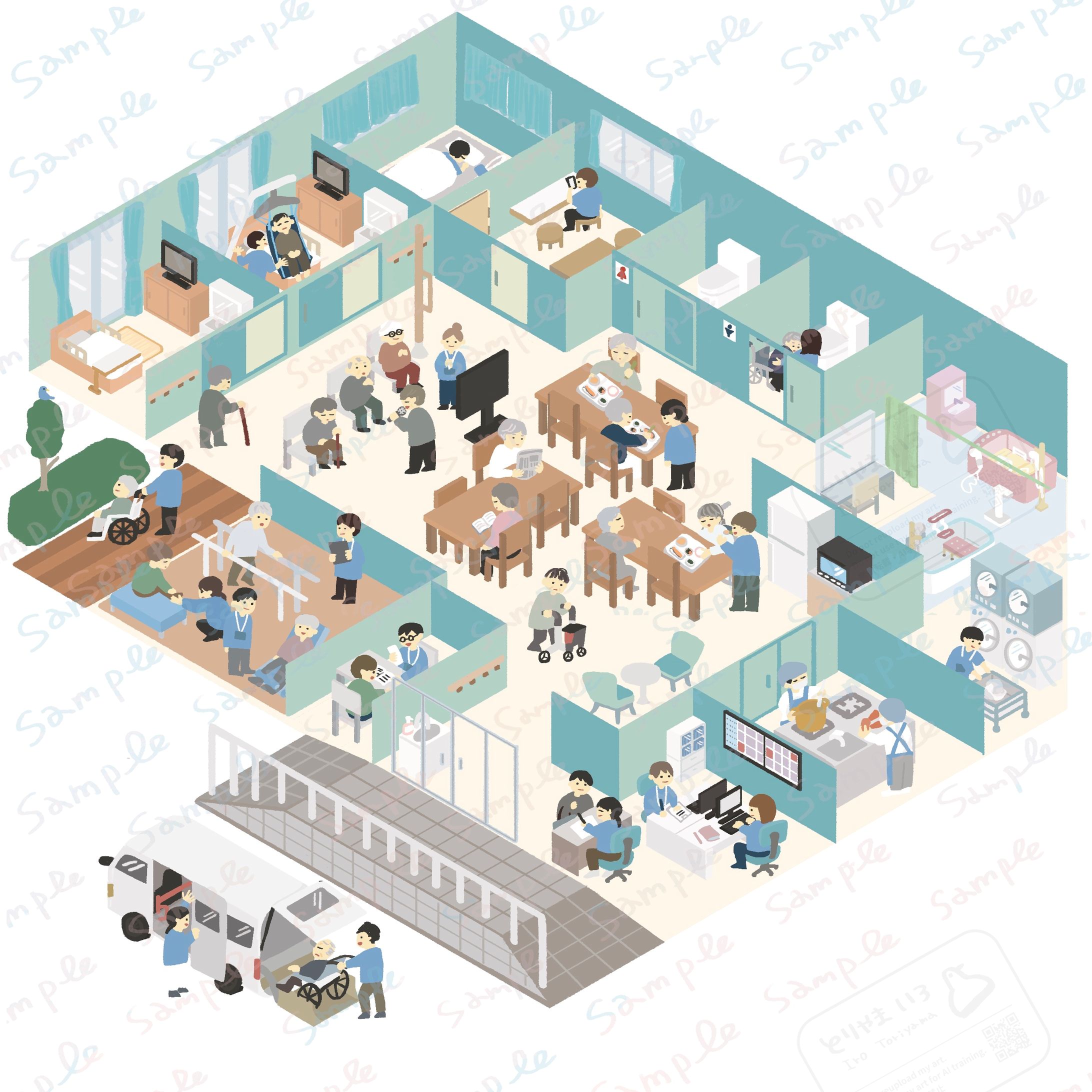 お仕事【介護施設パンフレット用イラスト】-1