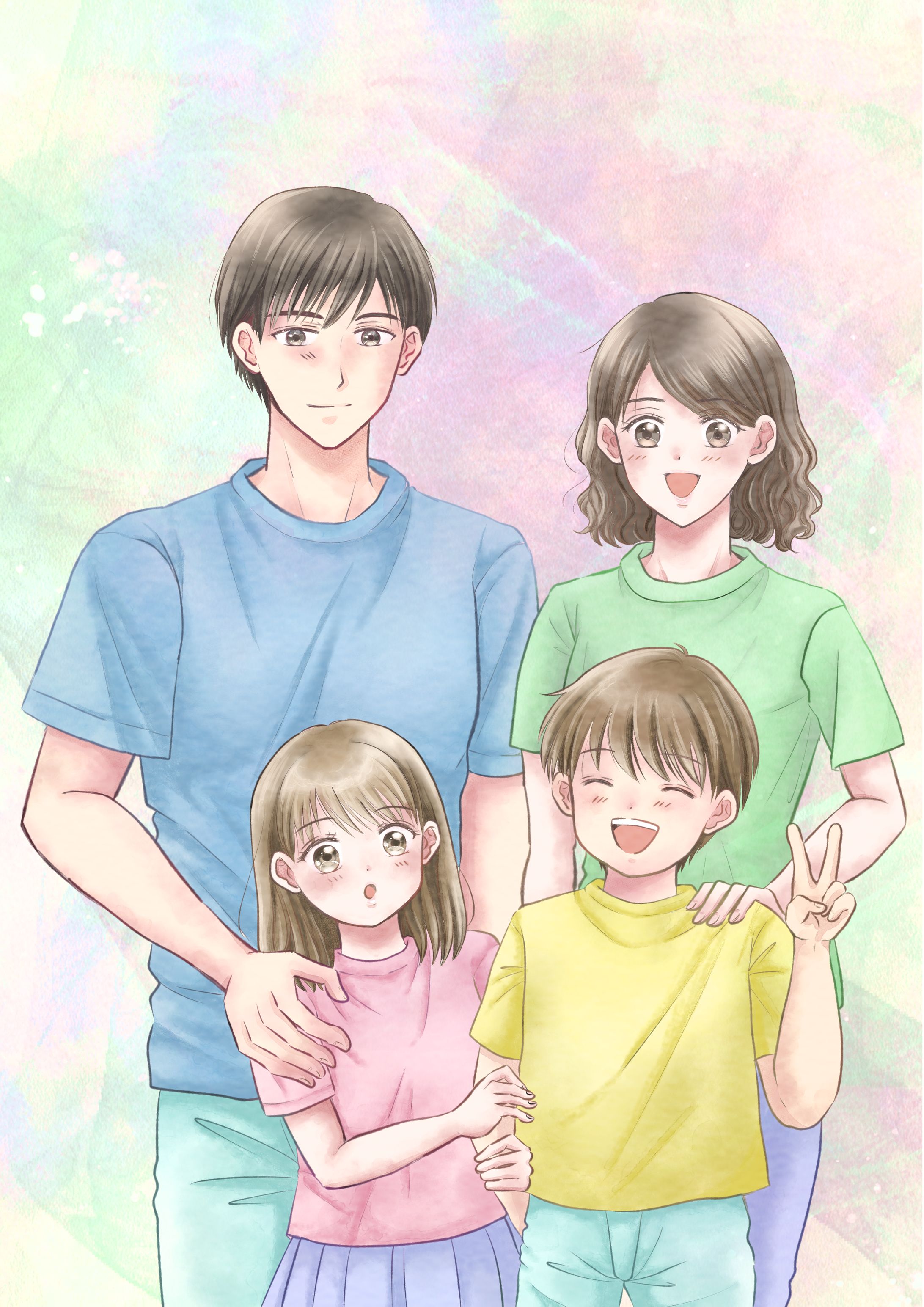 家族イラスト（水彩風）-1