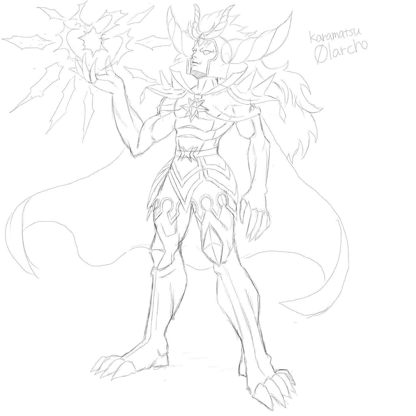 魔王のポーズ絵、ラフ画です。 うん、筋肉難しい。休憩しよう