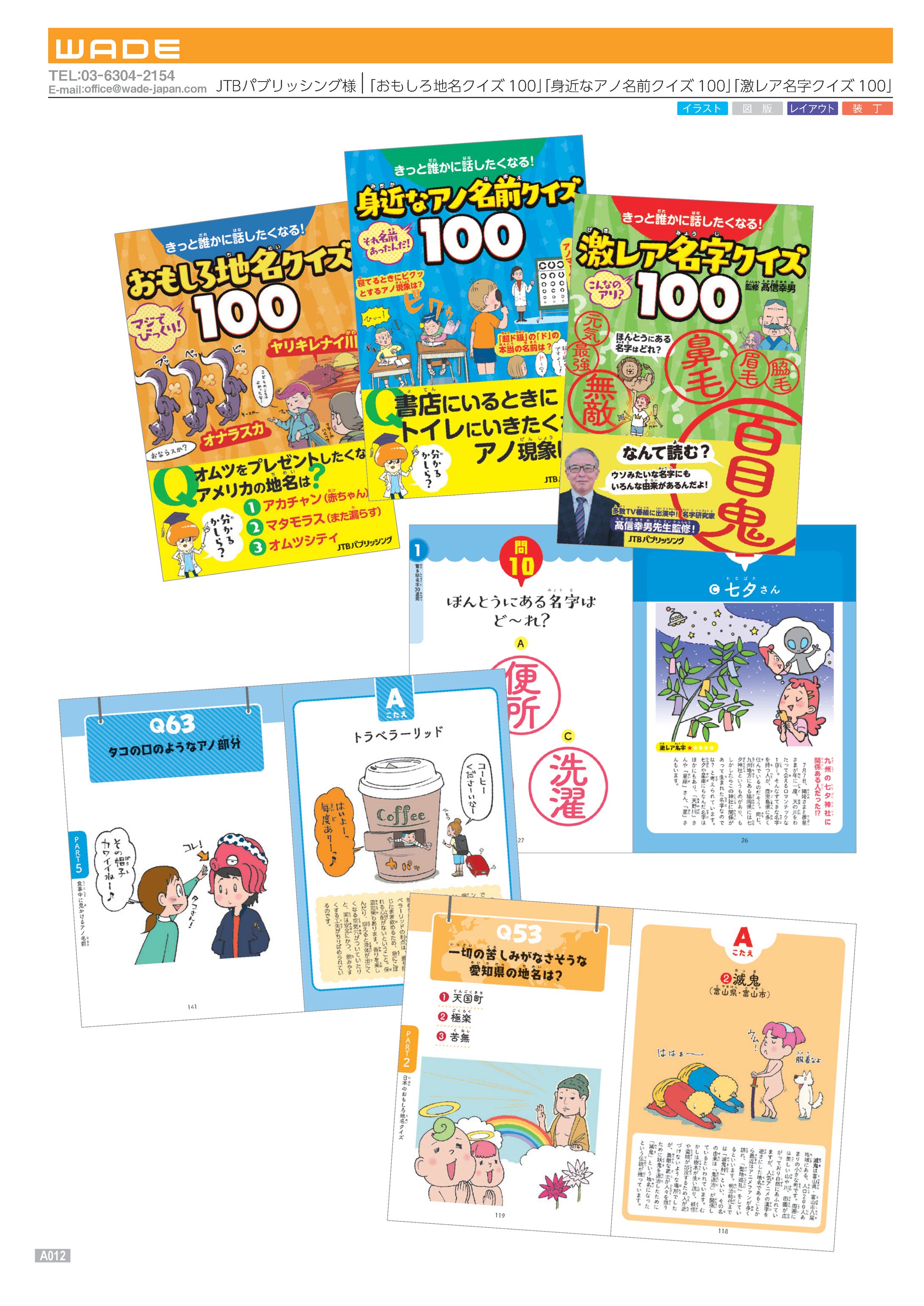 Design 6 JTBパブリッシング様 「おもしろ地名クイズ100」「身近なアノ名前クイズ100」「激レア名字クイズ100」-1