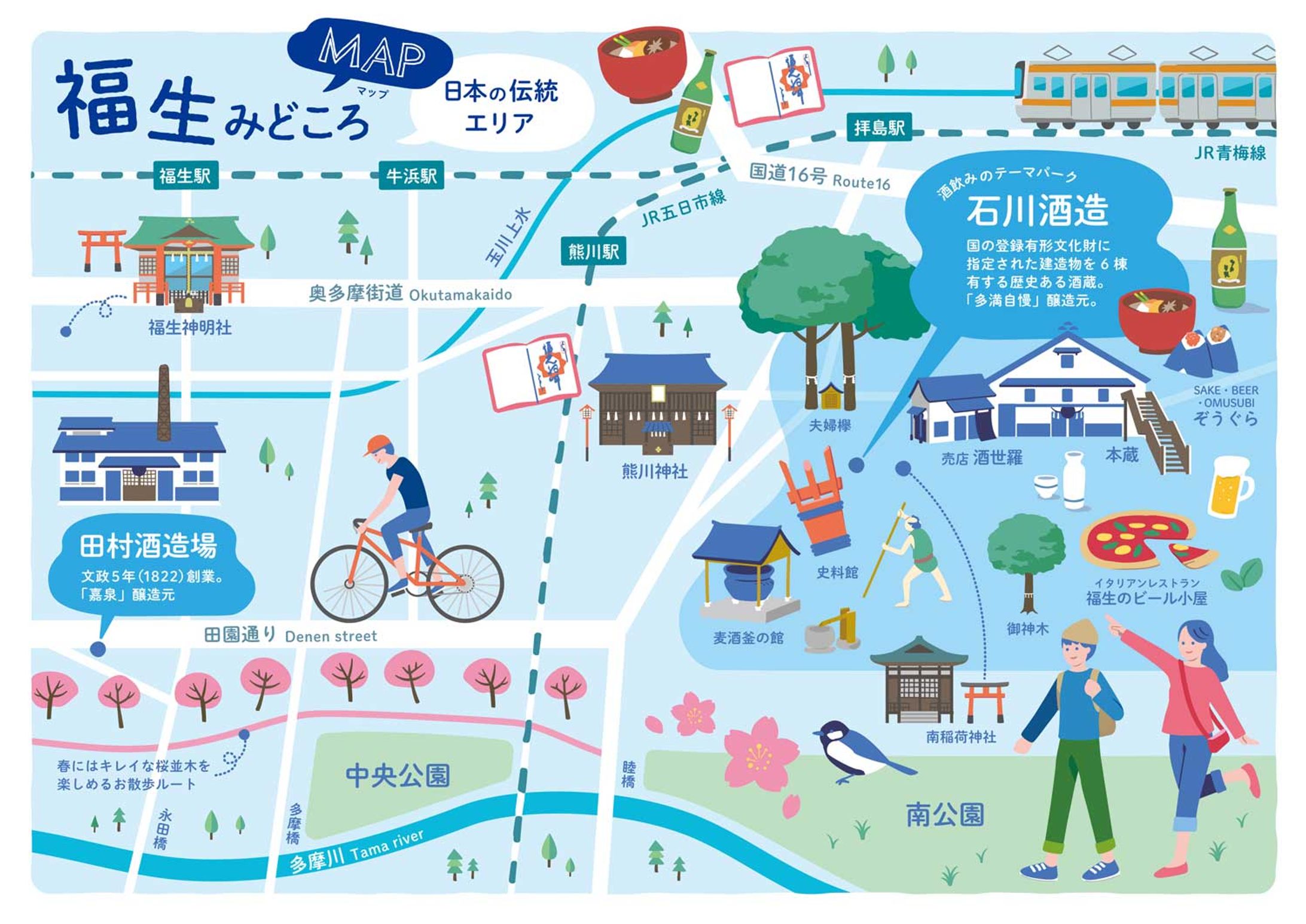 【実績】石川酒造株式会社　福生みどころMAP　イラスト-1