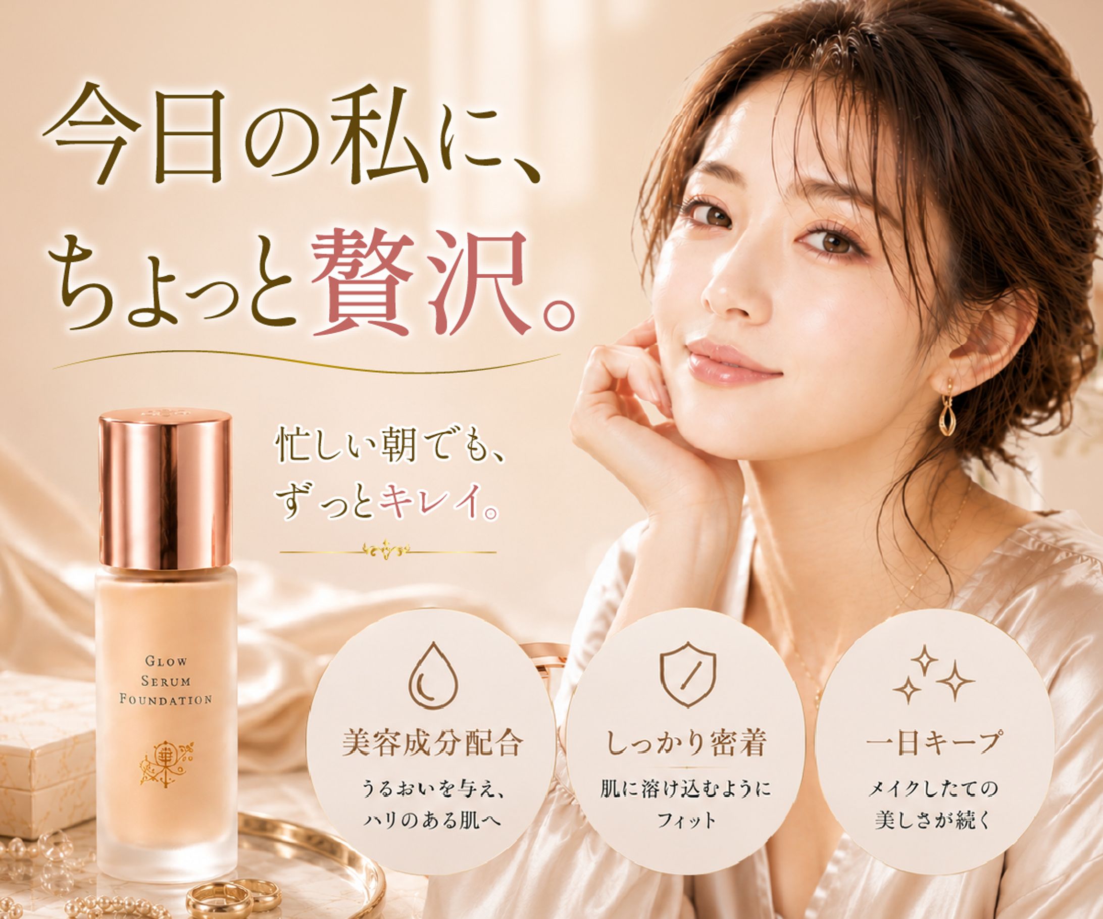 “ちょっと贅沢”をテーマにした美容液ファンデーションバナーデザイン-1