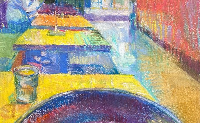 new pastel work.
the noodles restrant in my local station.
#パステルアート #タブロー　#pastelwork #フェミニストアート #蕎麦屋
#artworks #landscapepainting #miranartworks #miranrin
#femistart #アート好きな人と繋がりたい #japan #londonarts