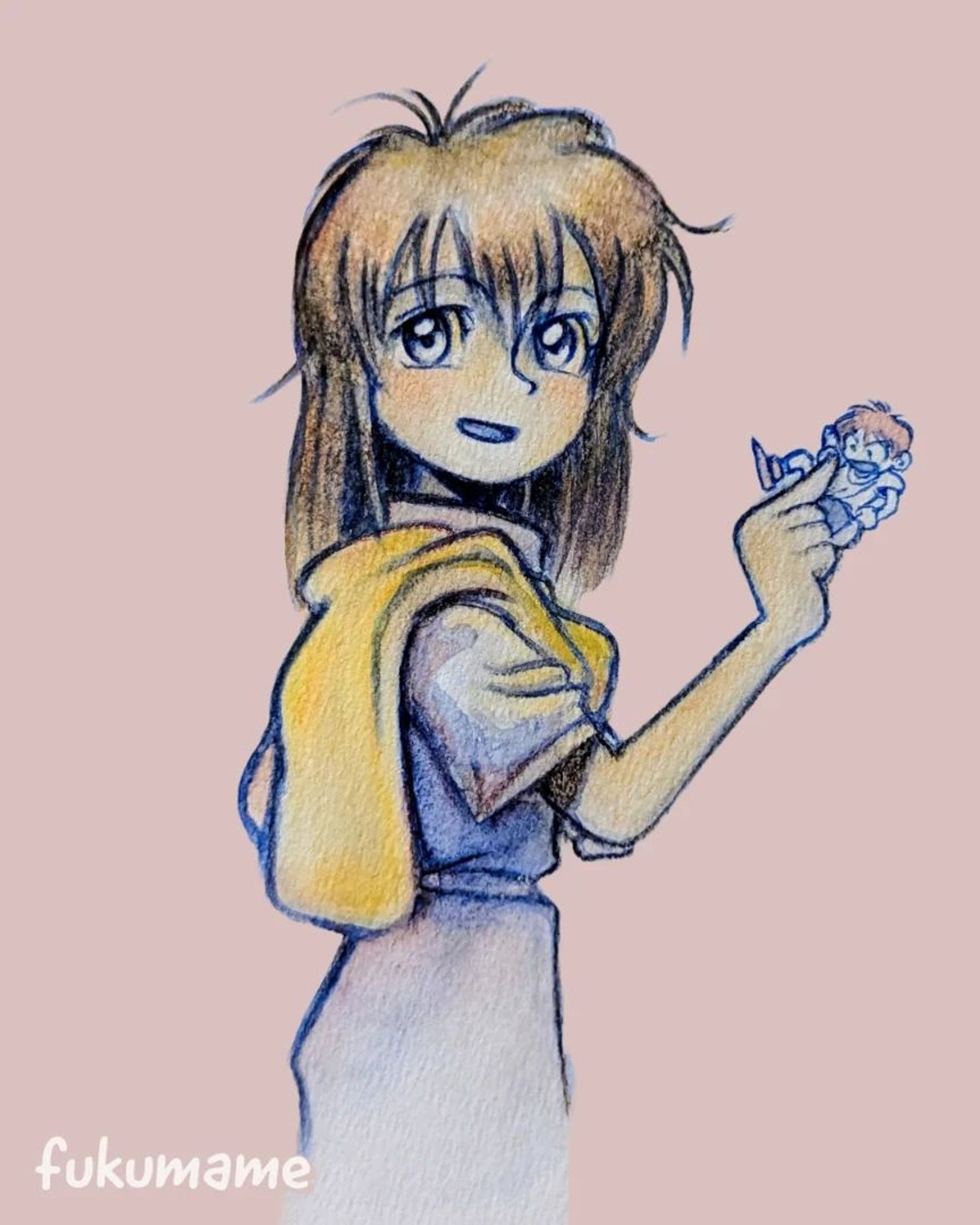 【手描きイラスト】少女と小さくなった少年-1