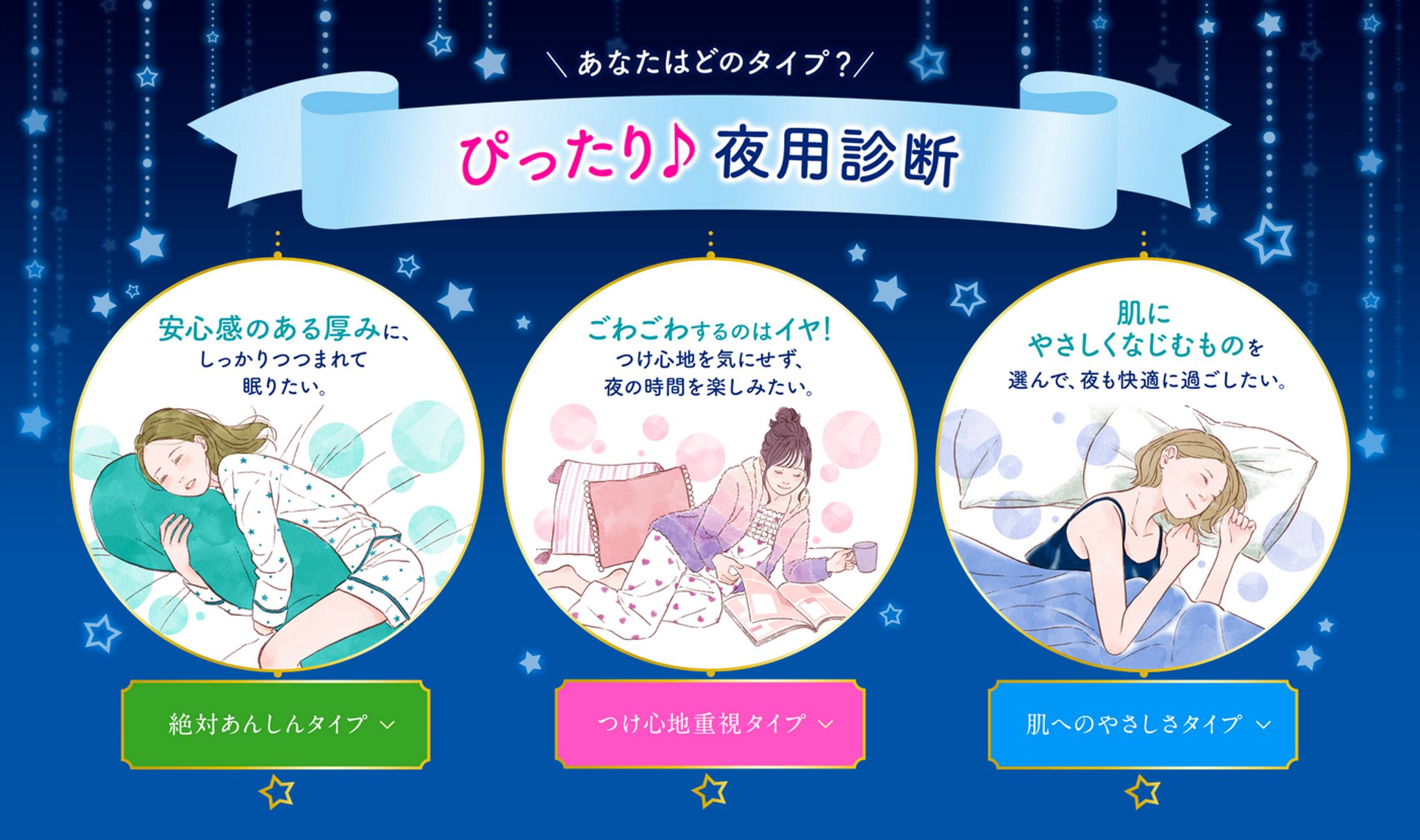 花王 夜用ロリエ診断webイラスト&パッケージ裏面イラスト（2017）-1