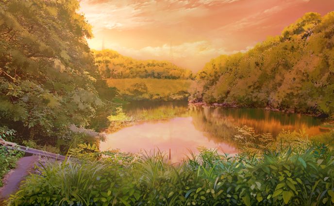 背景差分 泉 夕方