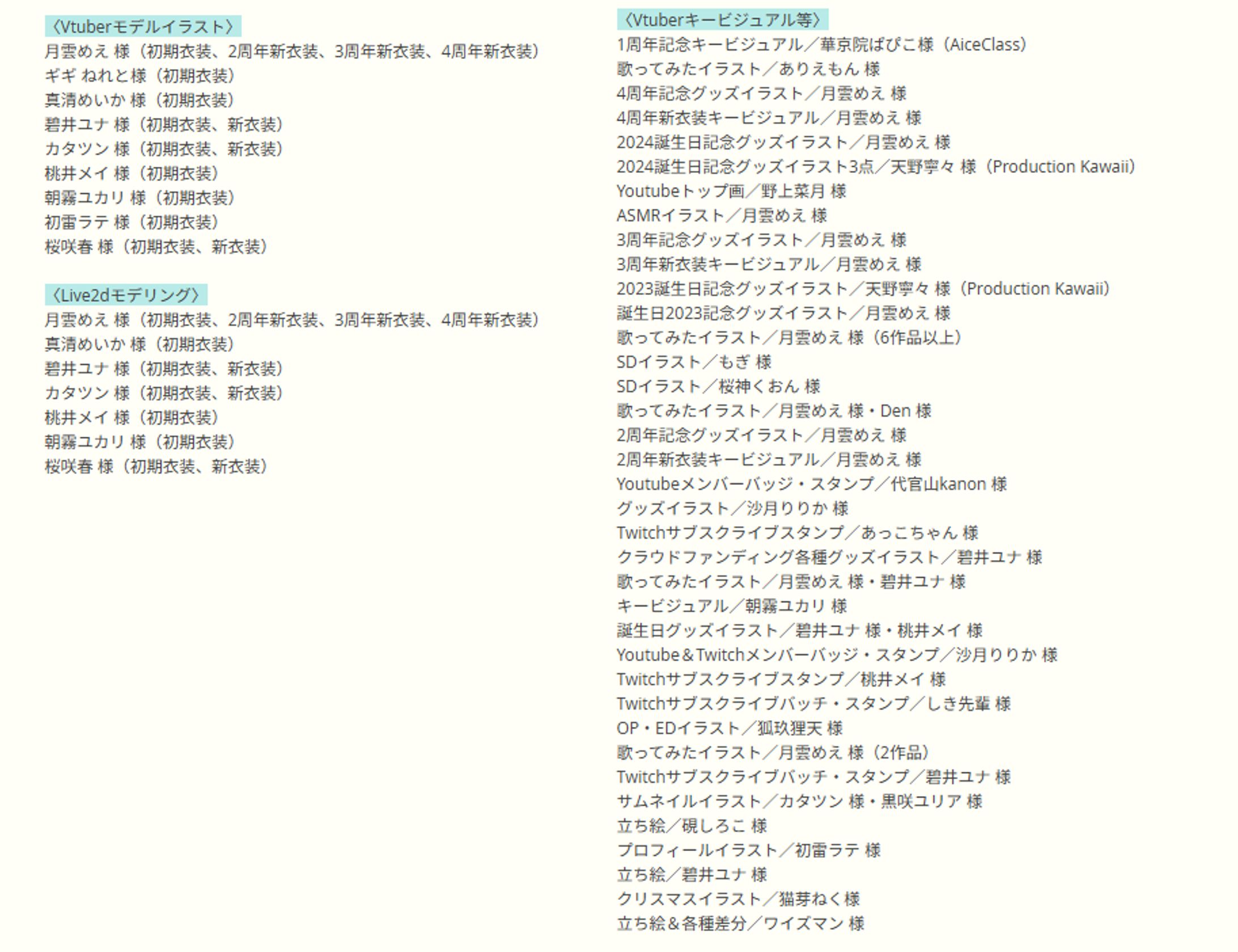 Vtuber関連お仕事実績（2025/4/16時点）-1