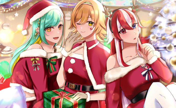 【FA制作依頼】うたうしんごうき/織夢りちぇ・メーレ・赫ノ白亞🎄クリスマスイラスト