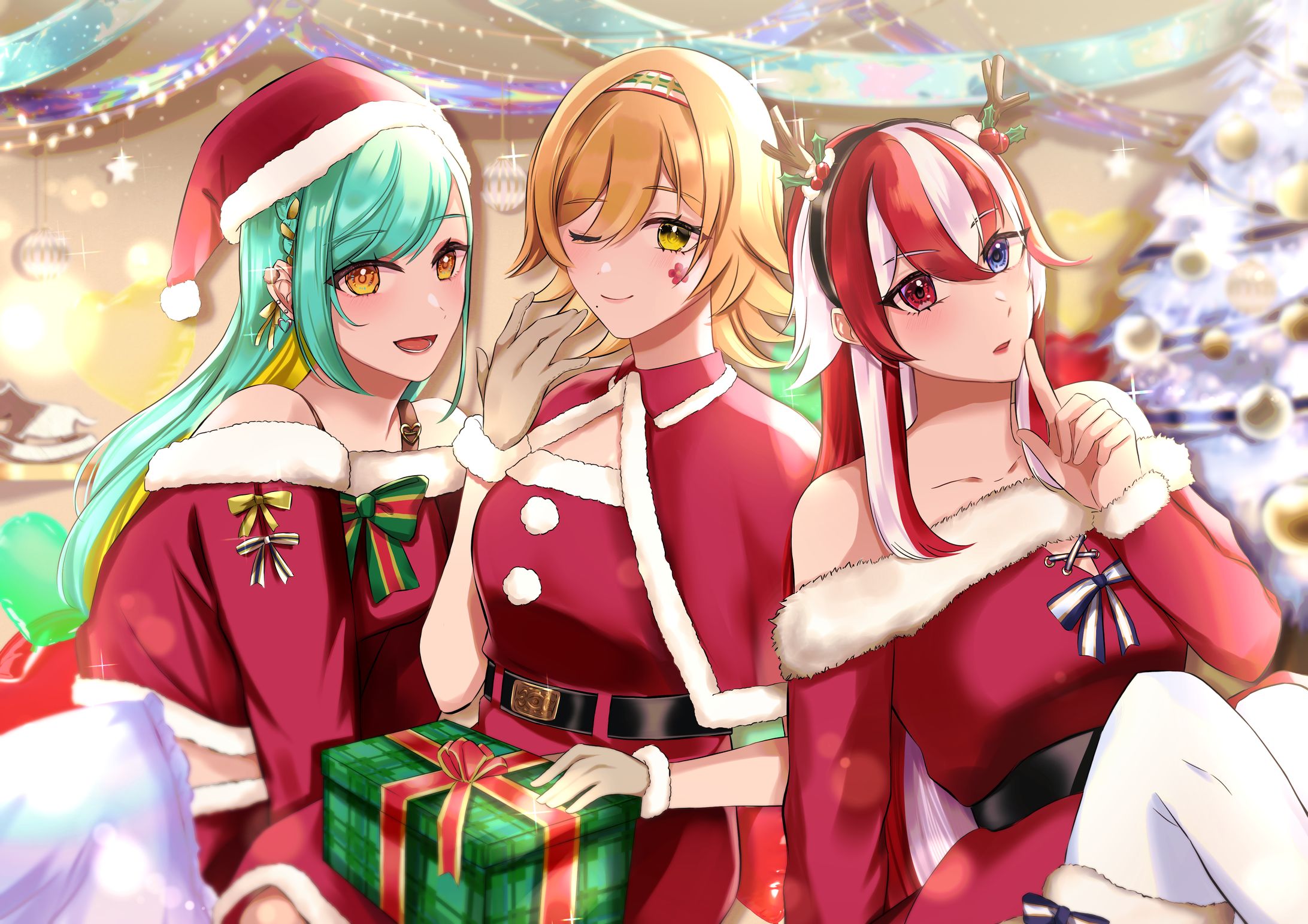 【FA制作依頼】うたうしんごうき/織夢りちぇ・メーレ・赫ノ白亞🎄クリスマスイラスト-1