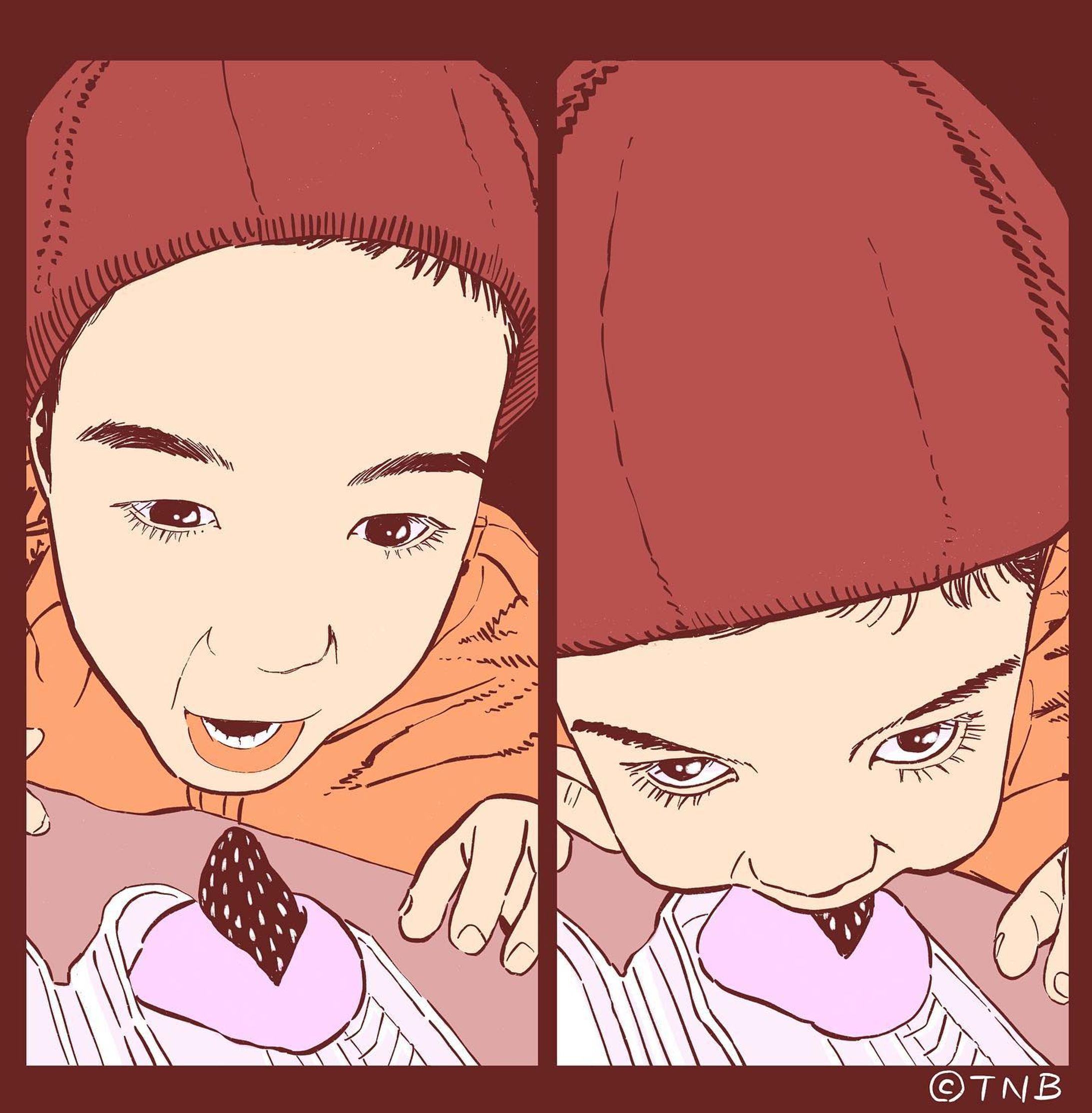 Let's eat!  Ichigo Daifuku
#うちの息子のポートレイト
#illustration #portrait #boy-1
