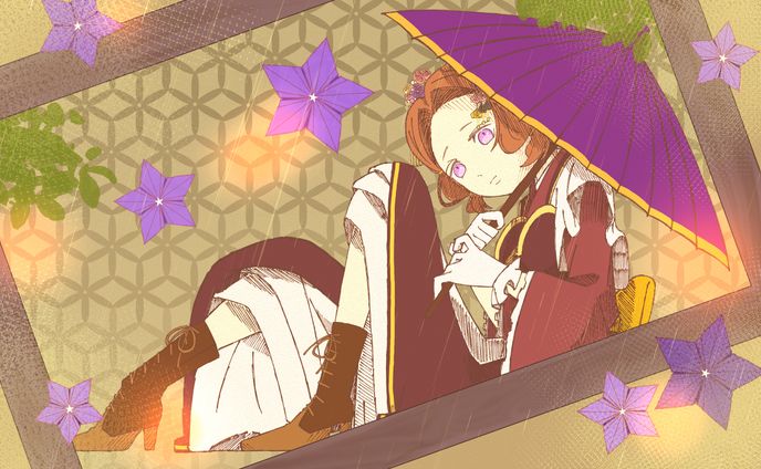 秋雨と桔梗